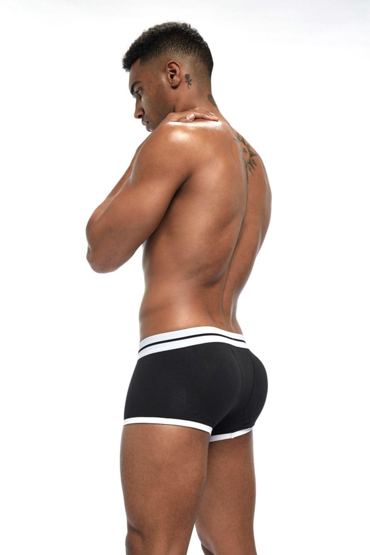 JOCKMAIL JOCKMAIL Mens Padded Boxer Brief Underwear with Hip Pad Enhancing Buttcocks Boxer Shorts (XXL, 410-Black)