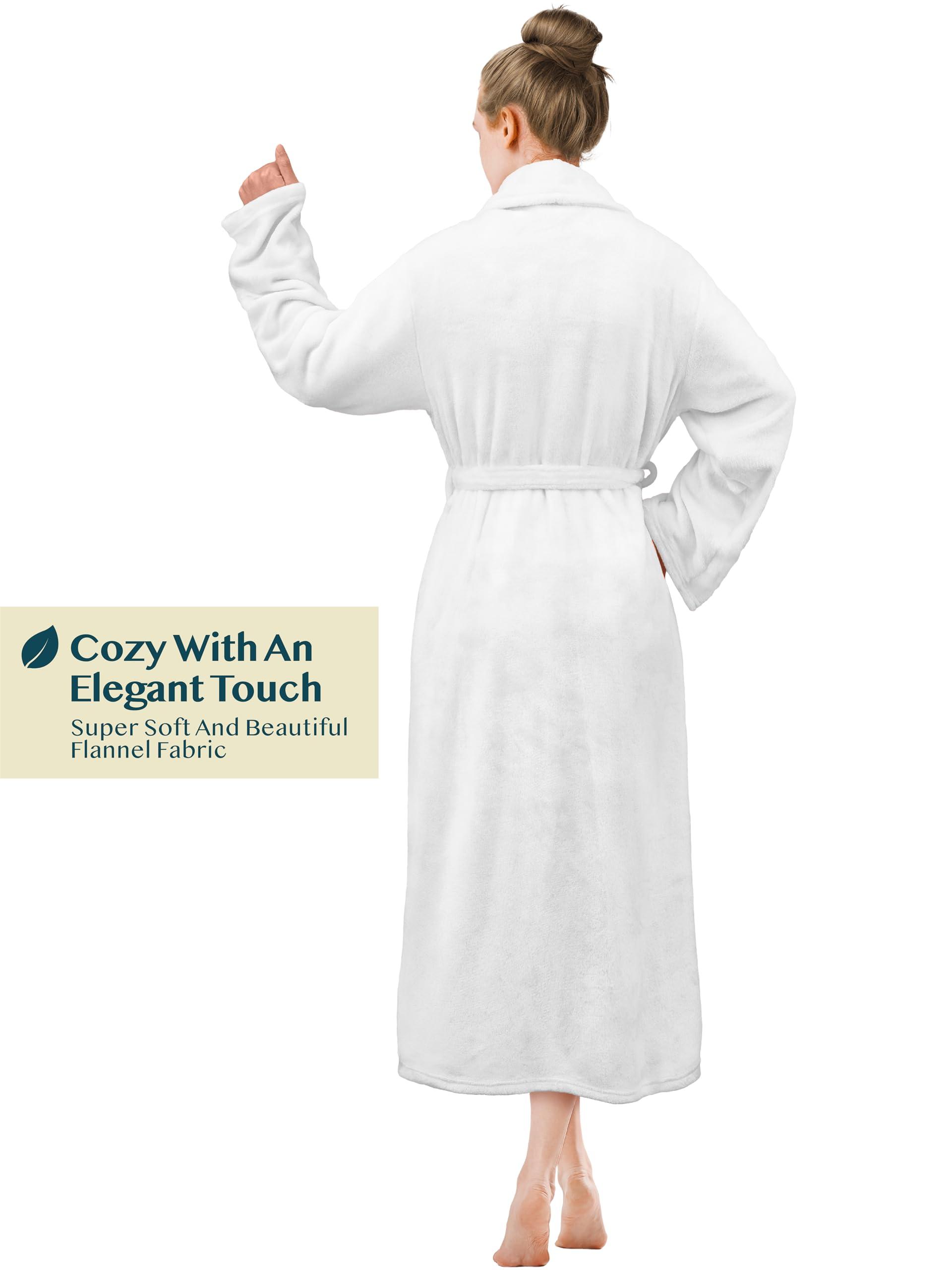 PAVILIA PAVILIA White Women Robe Fleece Plush Soft, Fluffy Fuzzy Cozy Warm Lightweight Bathrobe, Shower Spa House Long Robe for Women, L/XL