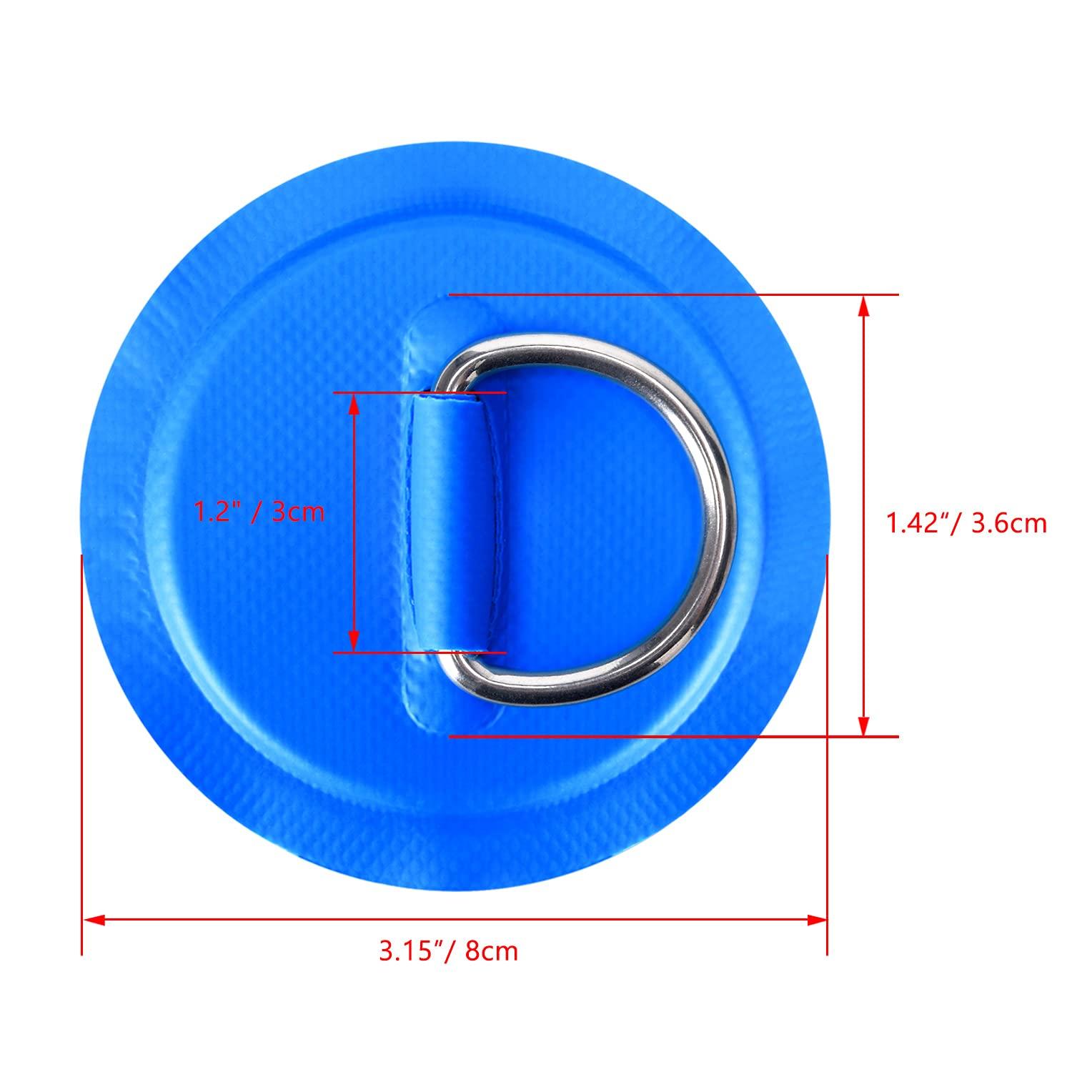TOBWOLF TOBWOLF 6 Pack 3.15\" / 8cm Stainless Steel D-Ring Patch for Inflatable Boat Kayak Dinghy SUP, Circular D-Ring PVC Pad Stand-Up Paddleboard Canoe Rafting Accessories, NO Glue Included - Blue