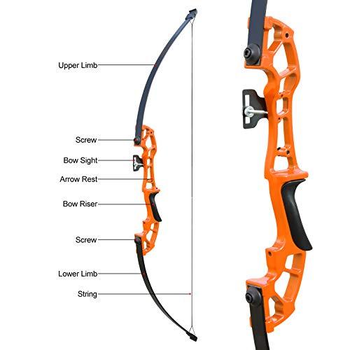 D&Q D&Q Archery 50\" Takedown Bow and Arrows Set for Adults 30lb 40lb Metal Riser Right Hand Longbow Kit for Beginner to Intermediate Hunting Target (30LB, Orange)