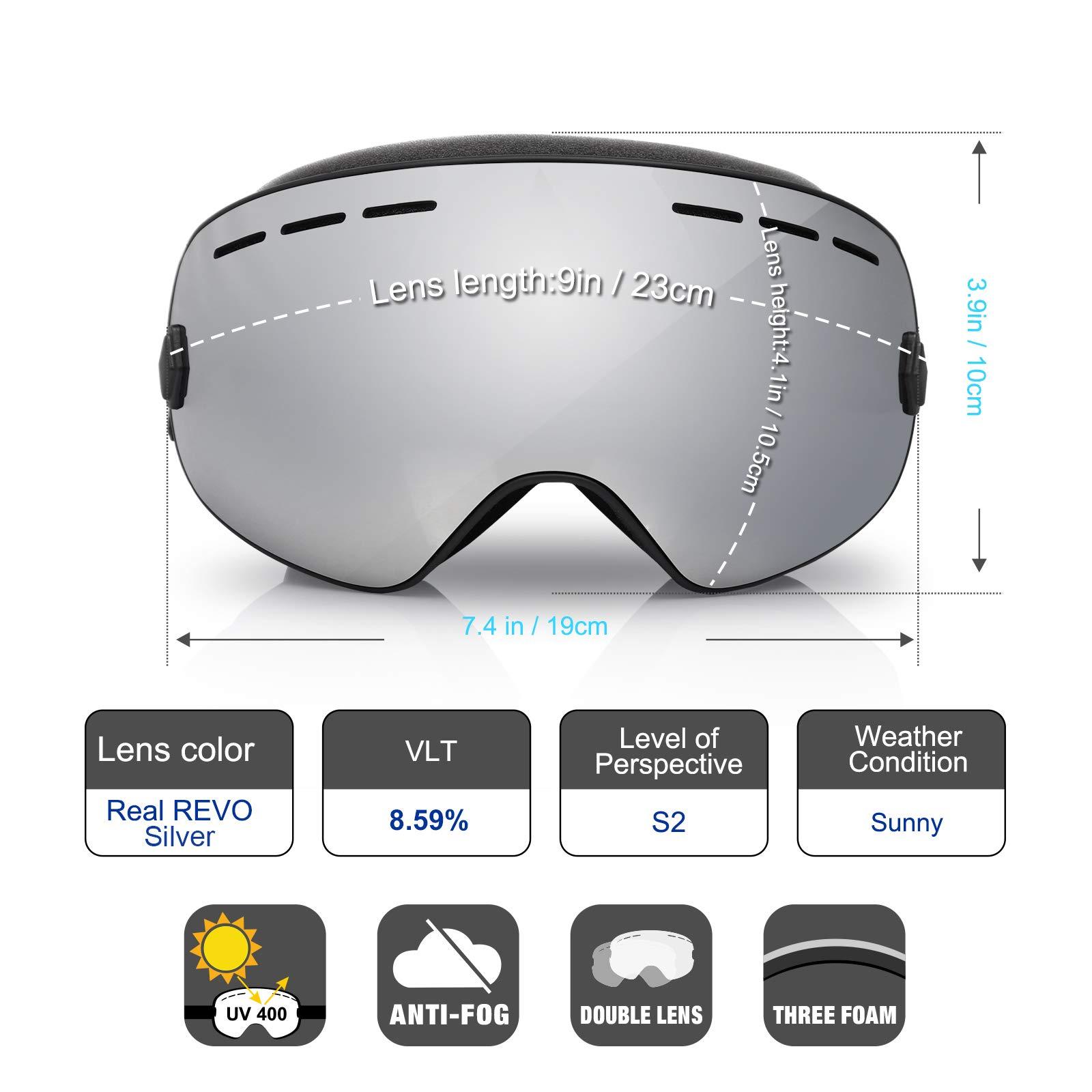 EXP VISION EXP VISION Snowboard Ski Goggles Men Women Youth, Anti Fog OTG Winter Snow Goggles Spherical Detachable Lens (Silver)