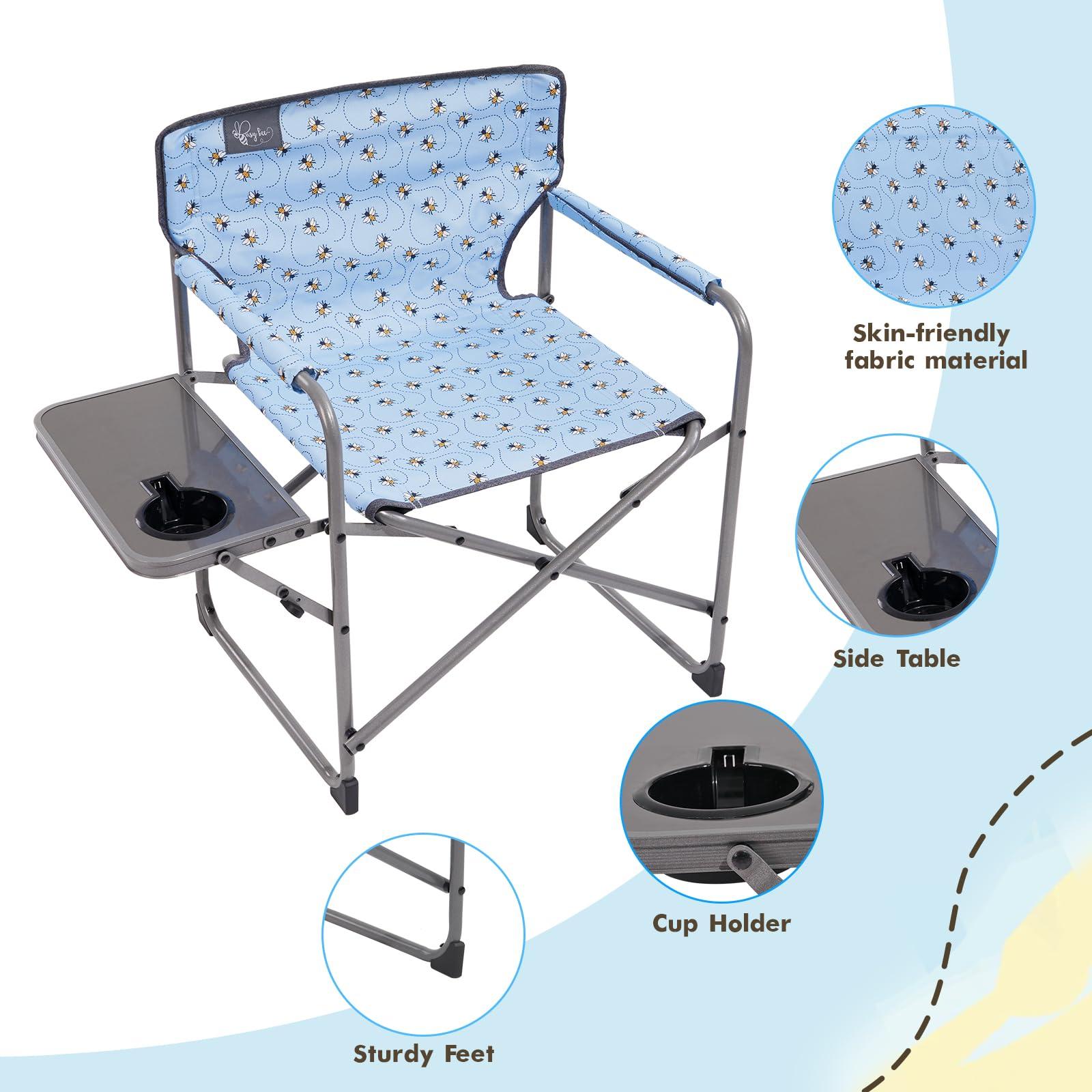 Busy Bee Busy Bee Kids Director Camping Chair with Foldable Side Table, Lightweight, Flat Folding, Compact and Portable, Perfect Kid Beach Chairs, Supports 150 Lbs.
