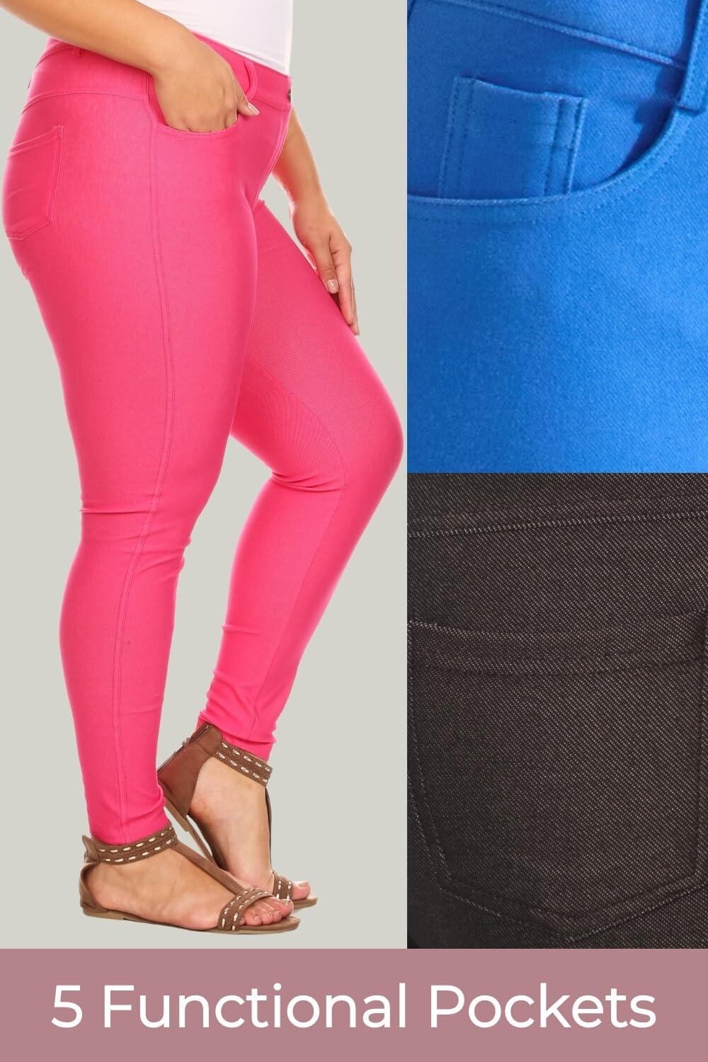 ICONOFLASH Women's 5 Pocket Stretchy Jeggings Pull On Skinny Fit Comfortable Jean Leggings Fuchsia Pink Size Small