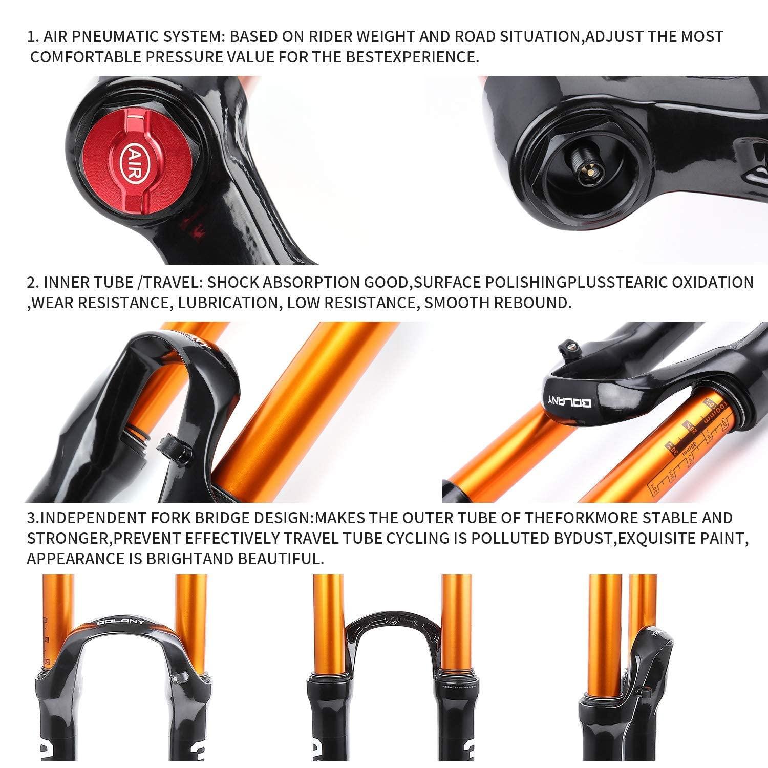 BOLANY BOLANY Bike Suspension Fork MTB Bicycle Magnesium Alloy Suspension Front Fork 26/27.5/29 inch, Straight Steerer and Tapered Steerer Air Fork (Manual Lockout - Remote Lockout)