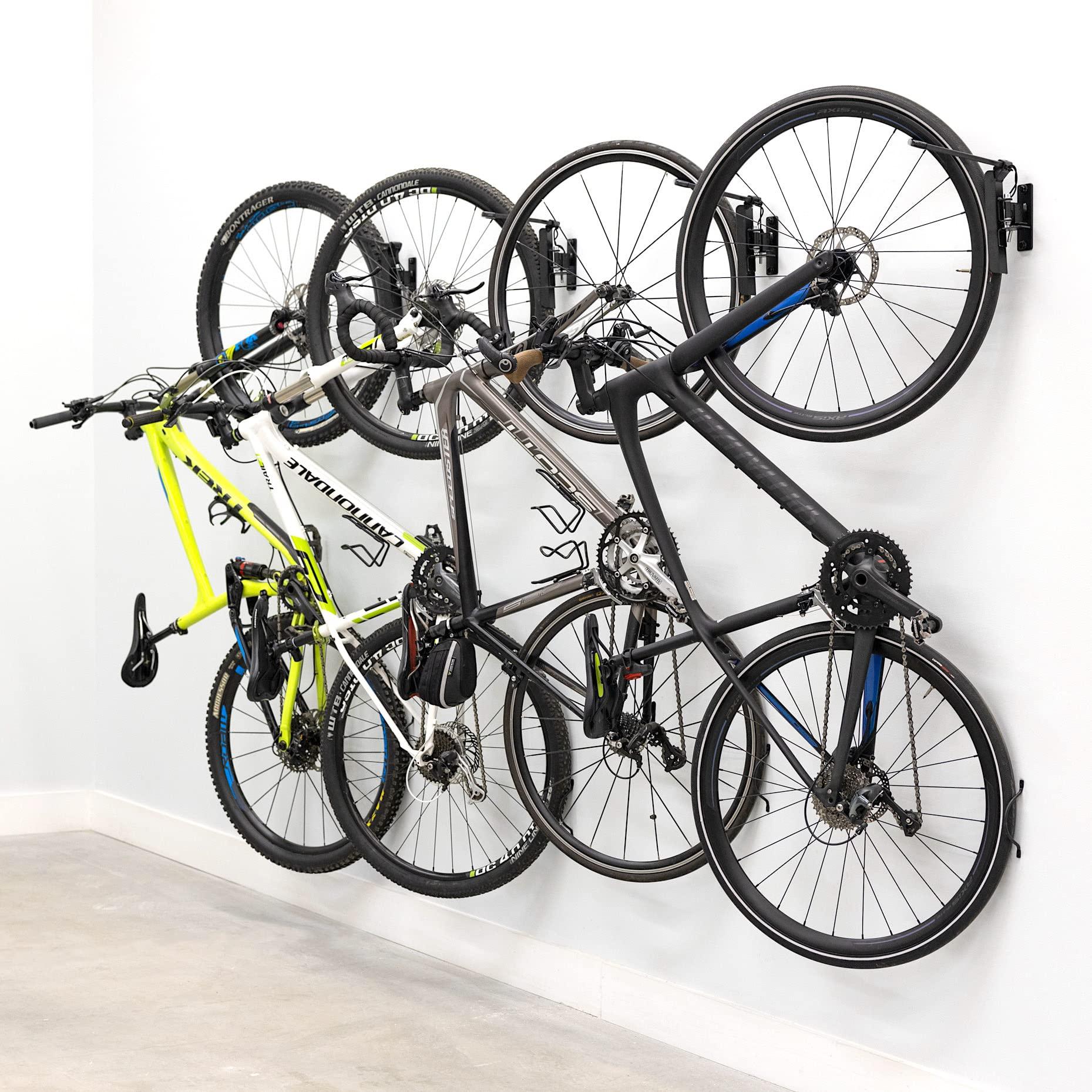 StoreYourBoard StoreYourBoard Swivel Bike Rack Garage, 4 Pack Wall Mount, Bike Storage Hooks, Space Saving Hangers
