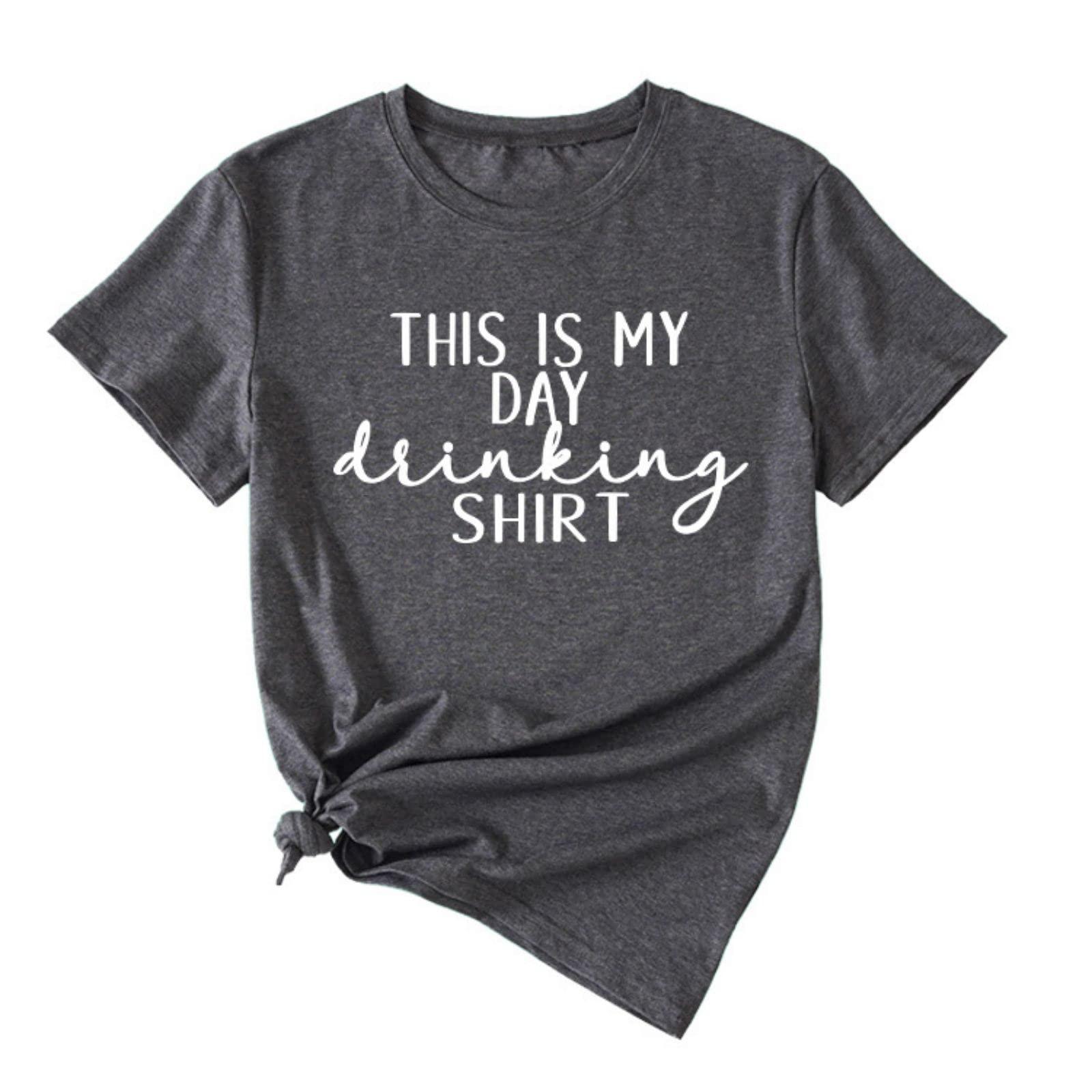 Enviarbrillo This is My Day Drinking Shirt Women Drinking T-Shirt Beer Party Shirt Funny Drinking Shirt Short Sleeve Summer Tee Top Dark Gray