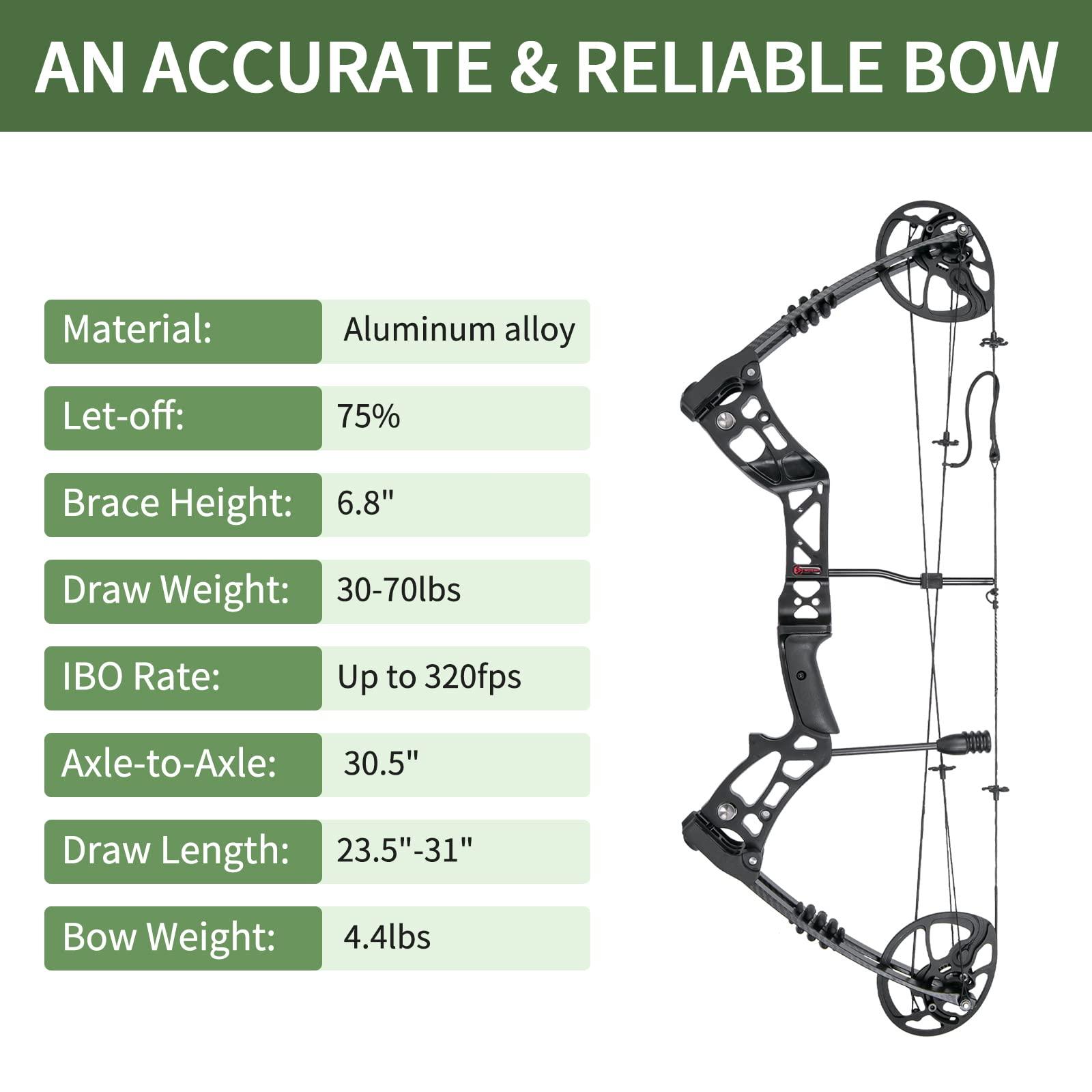 WUXLISTY WUXLISTY Compound Bow and Arrow for Adult and Beginner, Hunting Bow Archery Set, Right Hand, 30-70 Lbs Draw Weight, 23.5-31 Draw Length, 5 Pins Bow Sight with Accessories, Black Pro