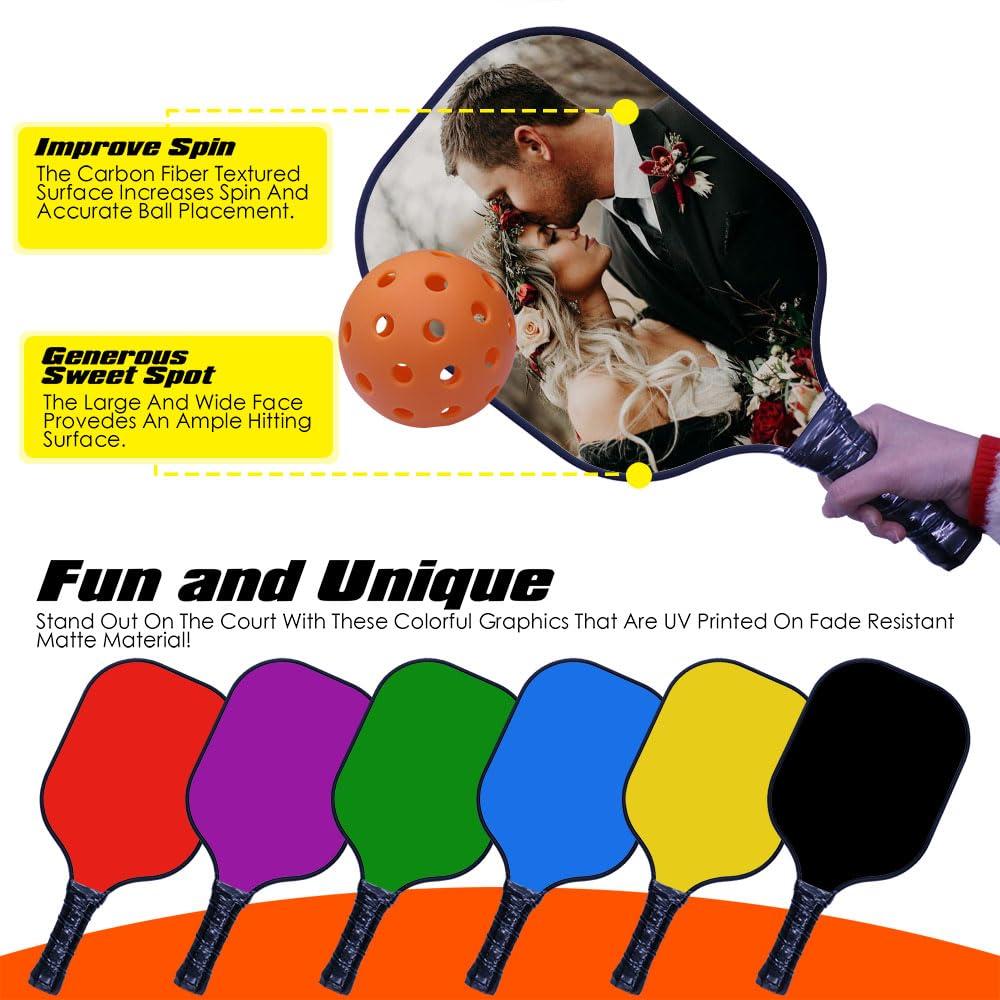 KOALEIU KOALEIU Custom Graphite Pickle Ball Paddles, Personalized Pickleball Racquet with Photo Text Logo, Perfect Rackets Gifts for Men&Women, Gray