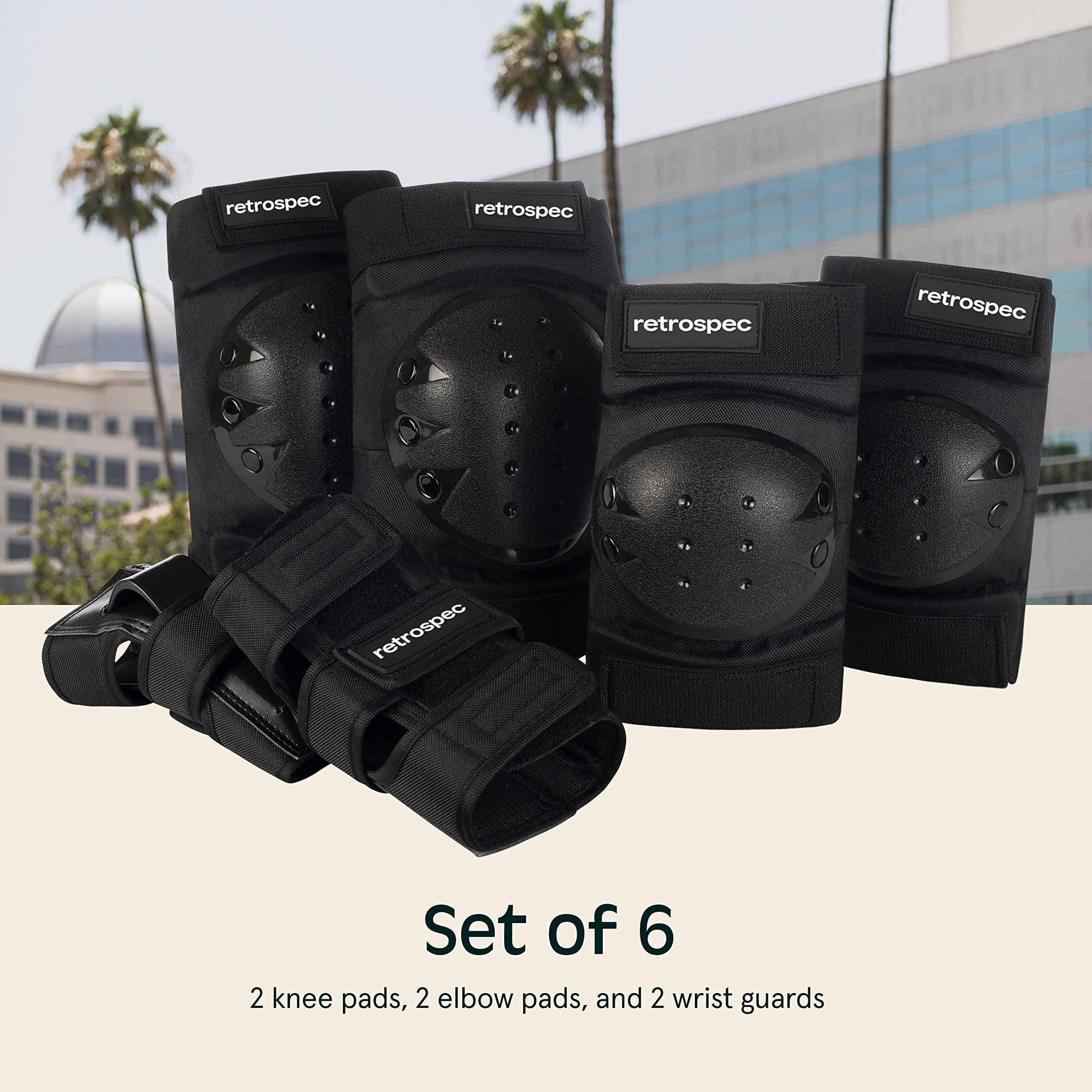 Retrospec Retrospec Knee Pads, Elbow Pads & Wrist Guards for Men, Women & Kids - Protective Gear for Skateboarding, Roller Skate, Rollerblade, BMX & Scooter - Multi Sport Pad Set - Black - Child (3-9 Years)