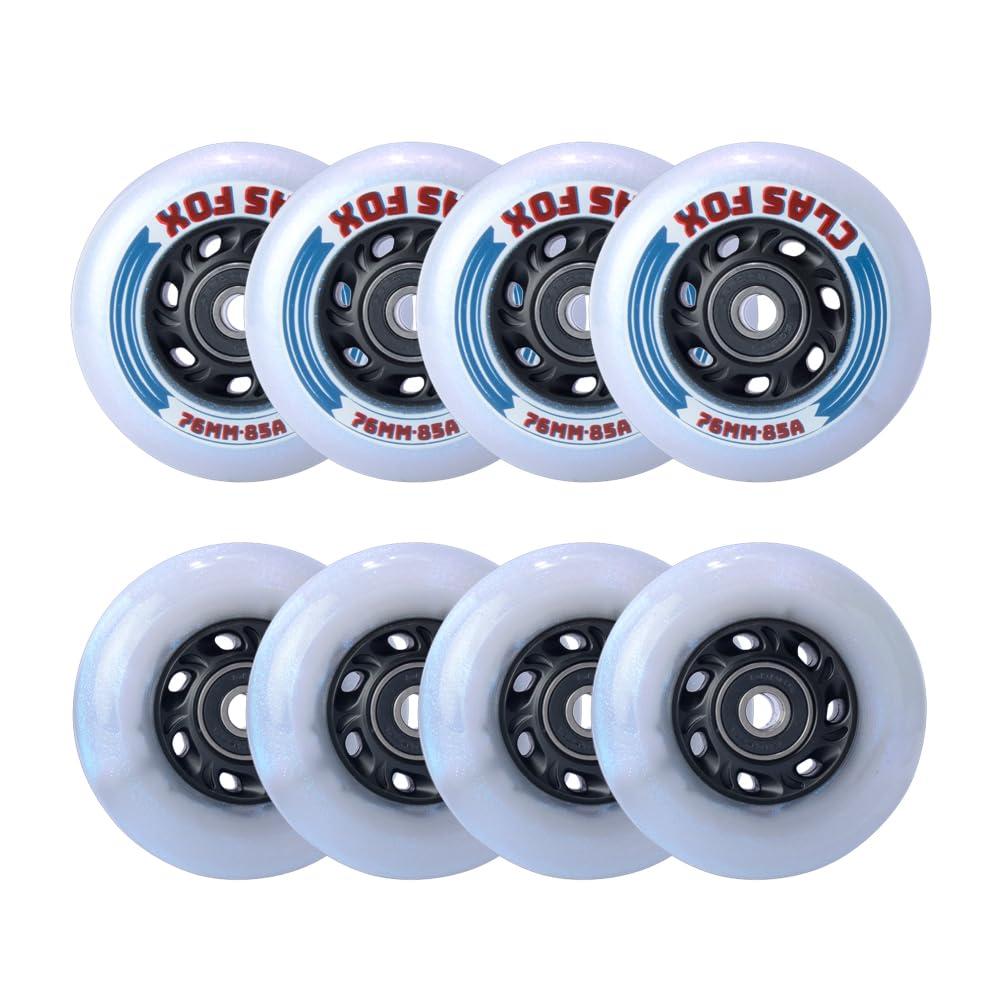 CLAS FOX CLAS FOX Inline Skate Replacement Wheels With Wheels Bag 72mm/76mm with Bearings ABEC-9 and Floating Spacers for Blades Roller Hockey Skates, 85A Indoor & Outdoor (8-Pack) (76MM)