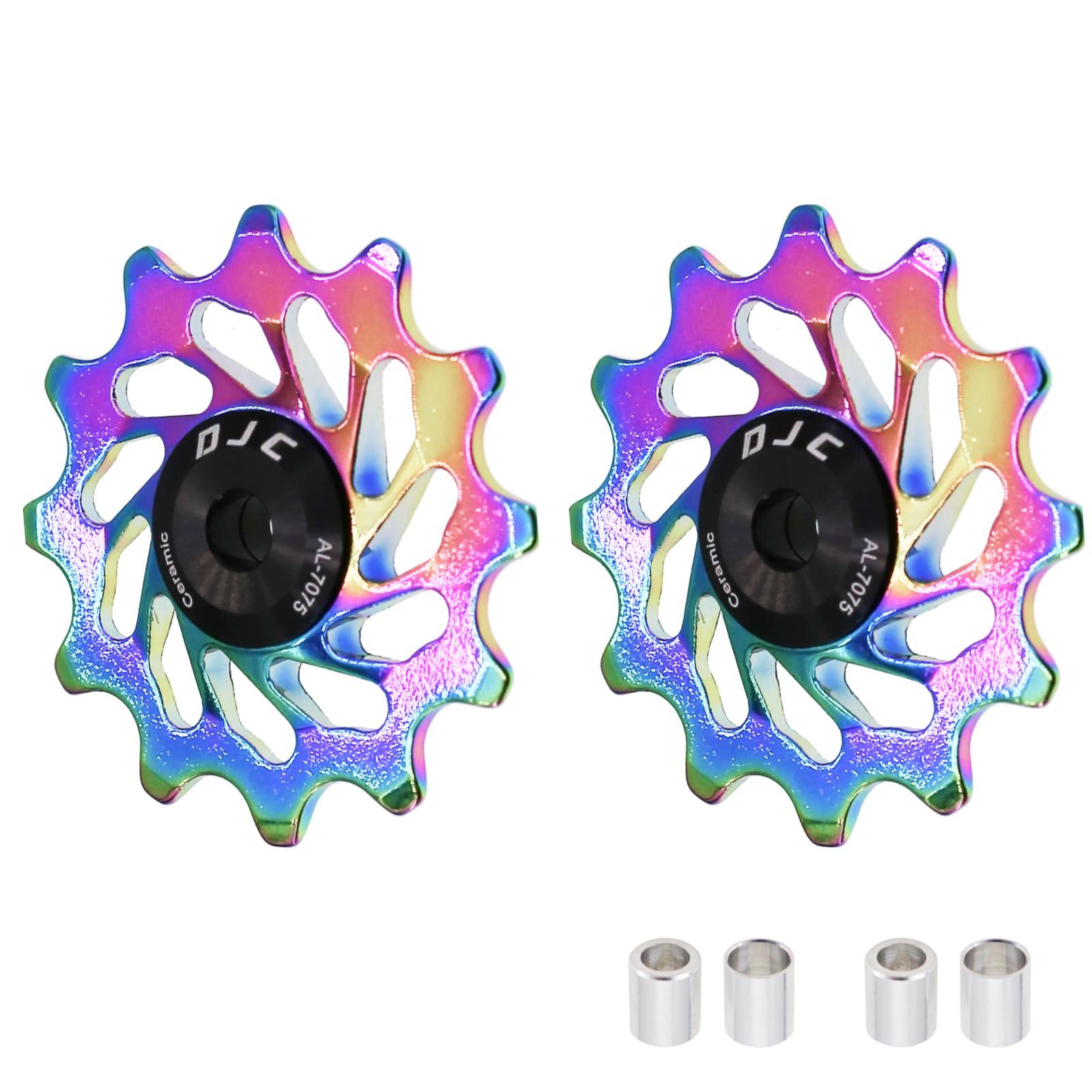 DJC Components DJC Bike Ceramic Bearing Pulley Wheel 2pcs Guide Roller 11T 12T 13T 14T 15T 16T MTB Road Bike Rear Derailleur for Shimano for Sram Pulley oilslick (oilslick, 2pcs 12T)