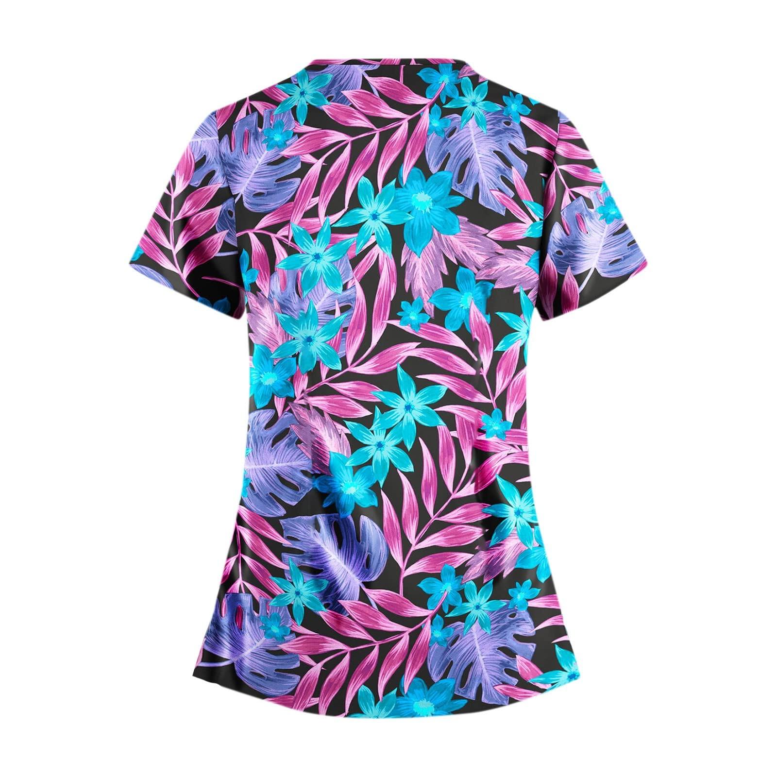 HXHYQKP Christmas Scrub Print Nurse Uniforms for Women Short Sleeve V-Neck Tops Nightmare Before Christmas Scrub Top