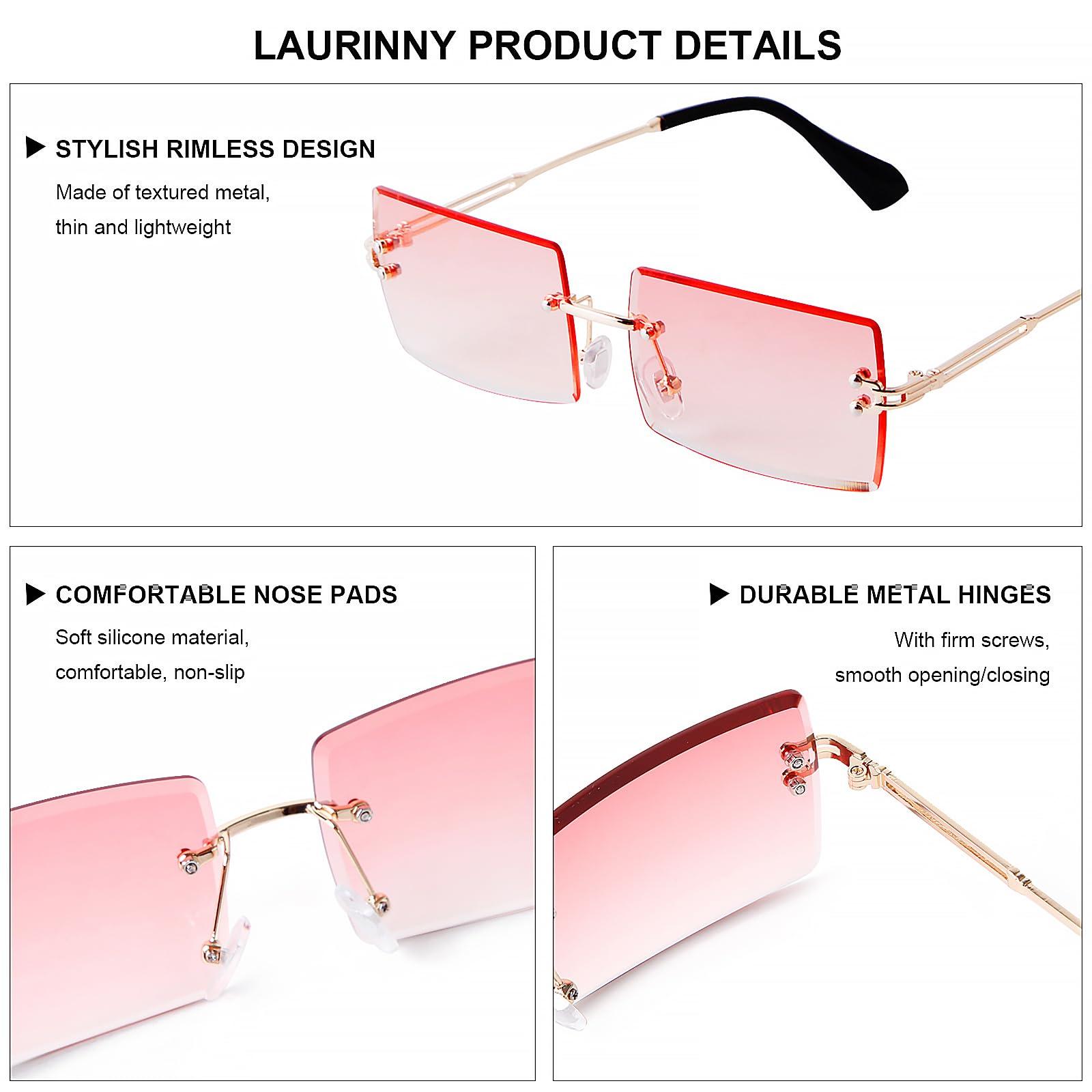 Laurinny Laurinny Rimless Rectangle Sunglasses for Women Fashion 90s Frameless Square Pink Tinted Sun Glasses