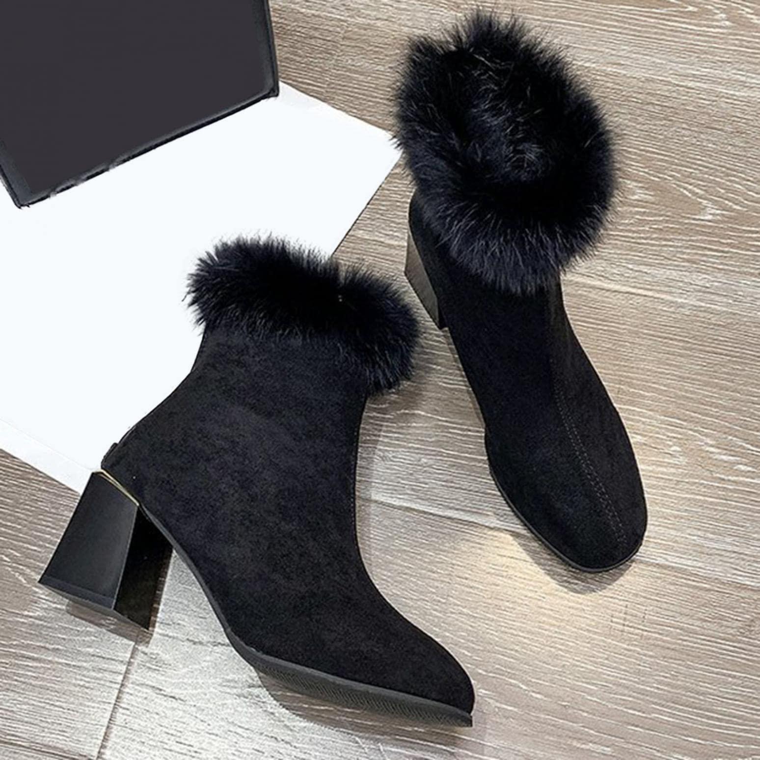 Bcshiye Bcshiye Womens Chunky Heels Ankle Booties Ankle Boots Chunky High Heels Zipper Short Boots Mid Heel Chelsea Boots