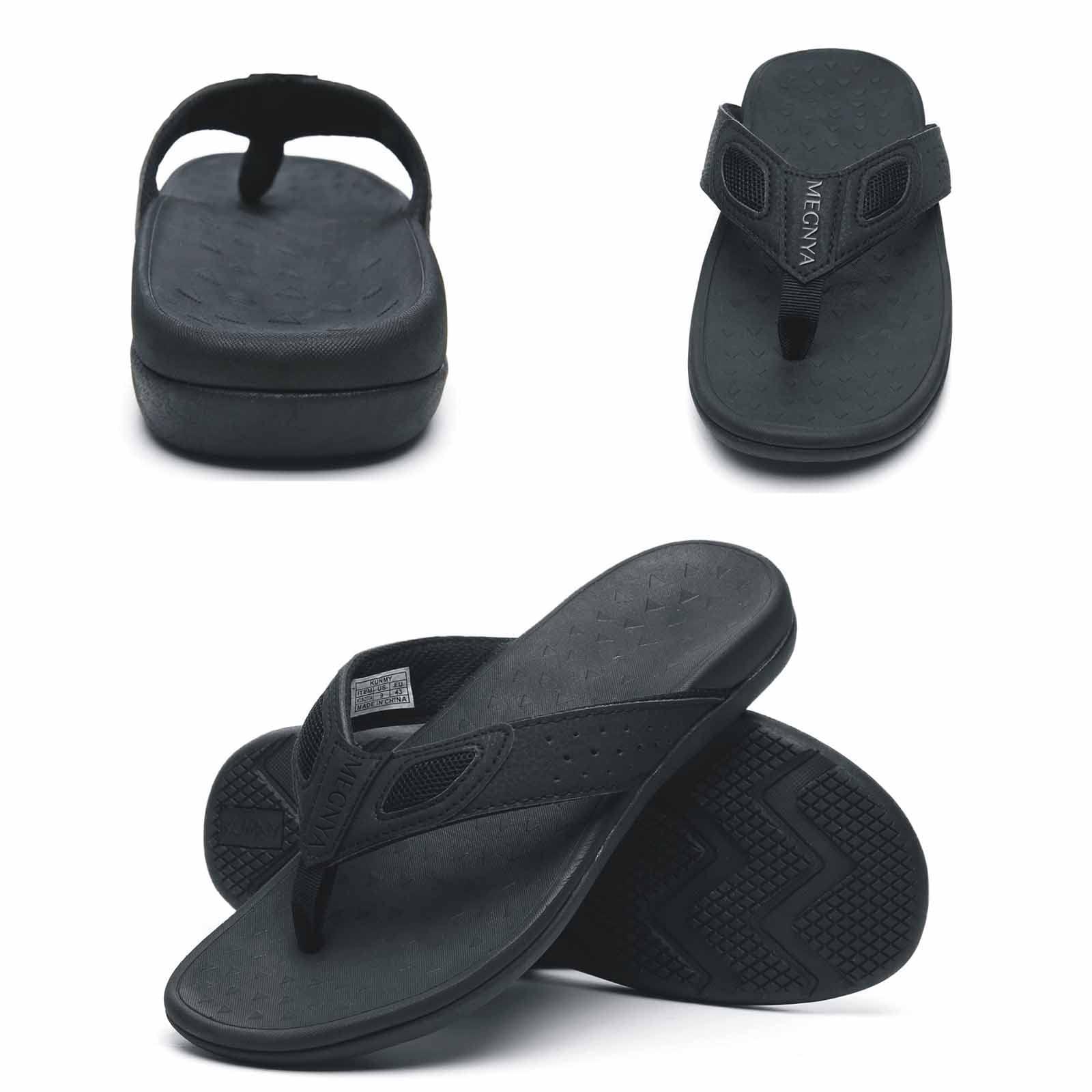 MEGNYA MEGNYA Mens Orthopedic Walking Sandals with Arch Support Flat Feet Flip Flops Thong for Plantar Fasciitis Pain Casual Outdoor Sport pure black Size 9