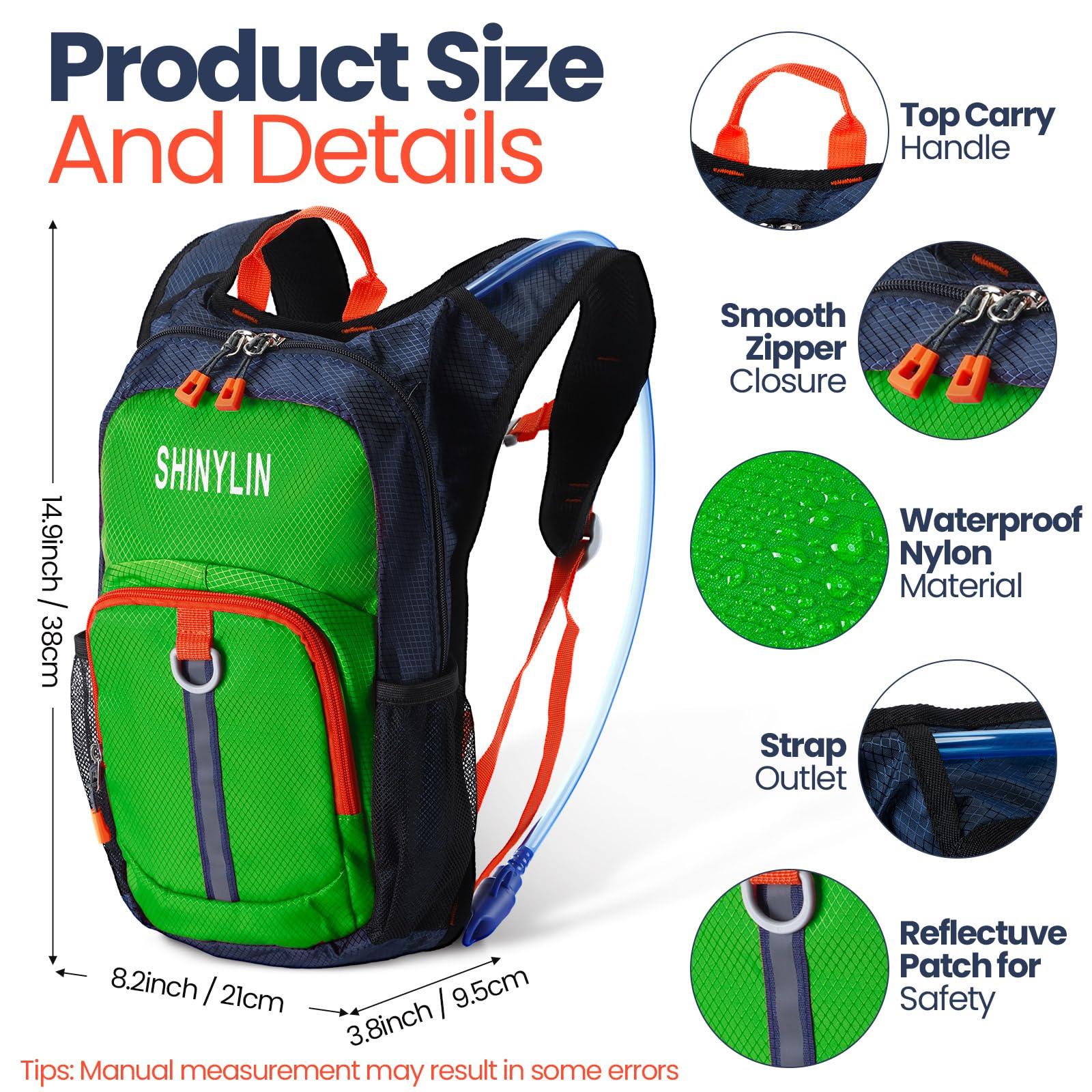 Shinylin Shinylin Kids Hydration Backpack with 1.5L Water Bladder Hiking Backpack Lightweight for Boys or Girls Children Biking Climbing Running Cycling(Green)