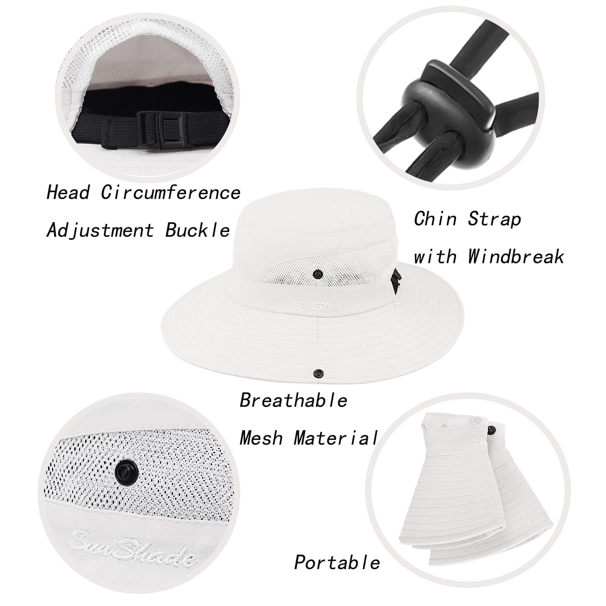 IZUS Classic Ponytail Sun Hat for Women,Mesh Bun Ponytail-Hole Bucket Hat UV Protection Wide-Brim Summer Hat Outdoor