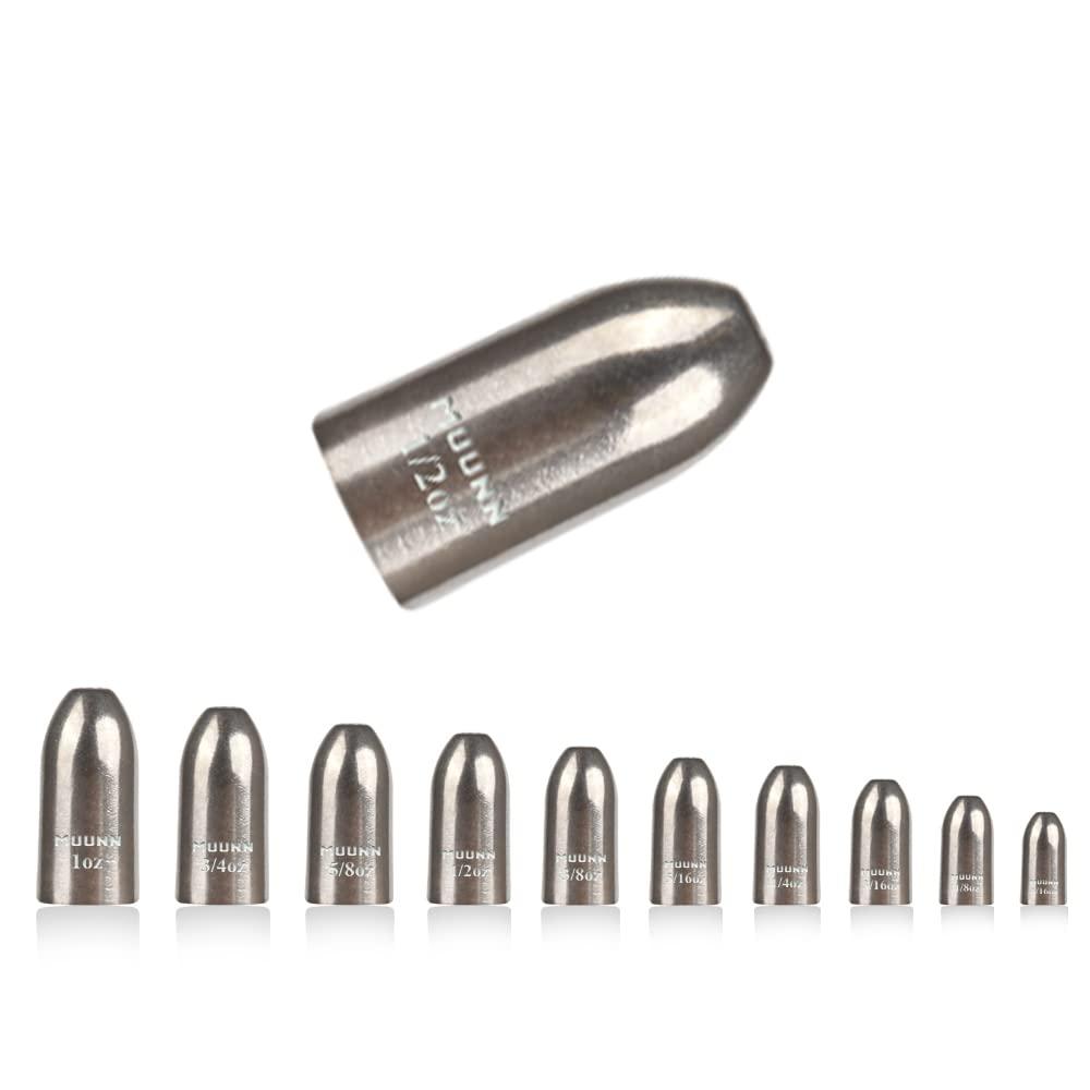 MUUNN MUUNN 6 Pack Tungsten Worm Weights Fishing Sinkers, Tungsten Fishing Weights, Bullets Fishing Weights Bundle kit for Texas Rig and Carolina Rig(Plain,3/4oz
