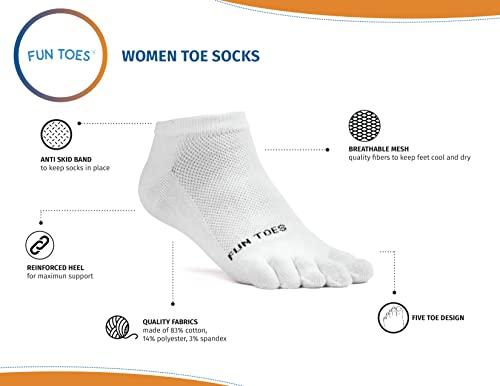 FUN TOES FUN TOES Women's Cotton Toe Socks-Breathable-6 PAIRS Pack-Size 9-11-Lightweight (3 Black/ 3 White)