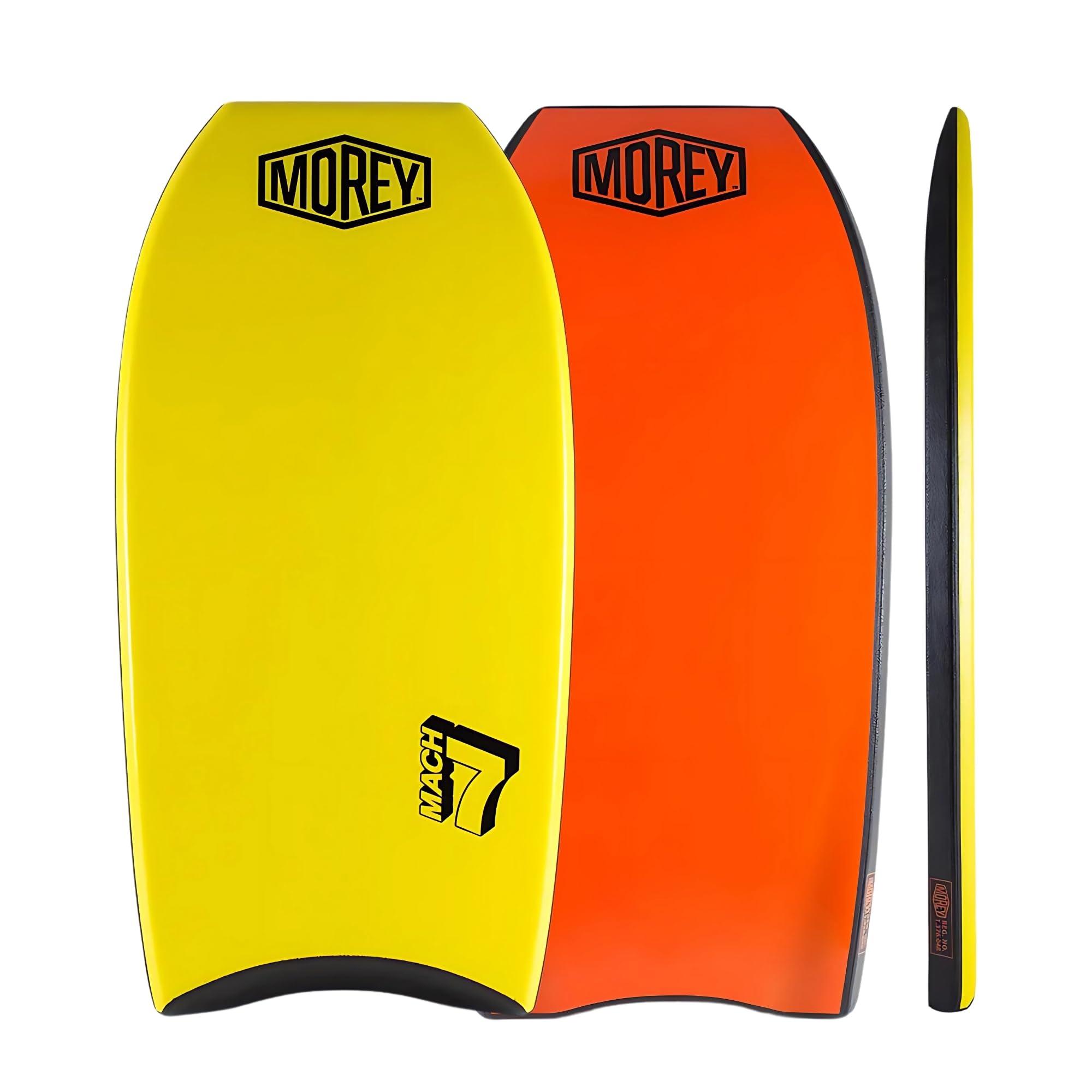 Morey Morey Mach 7 Bodyboard - PE Core, TC8 Deck, HDPE Slick, Single Power Rod Stringer, Crescent Tail, with Channels for Bodyboarding Surfing Waves Ocean Summer Fun Beach (42")