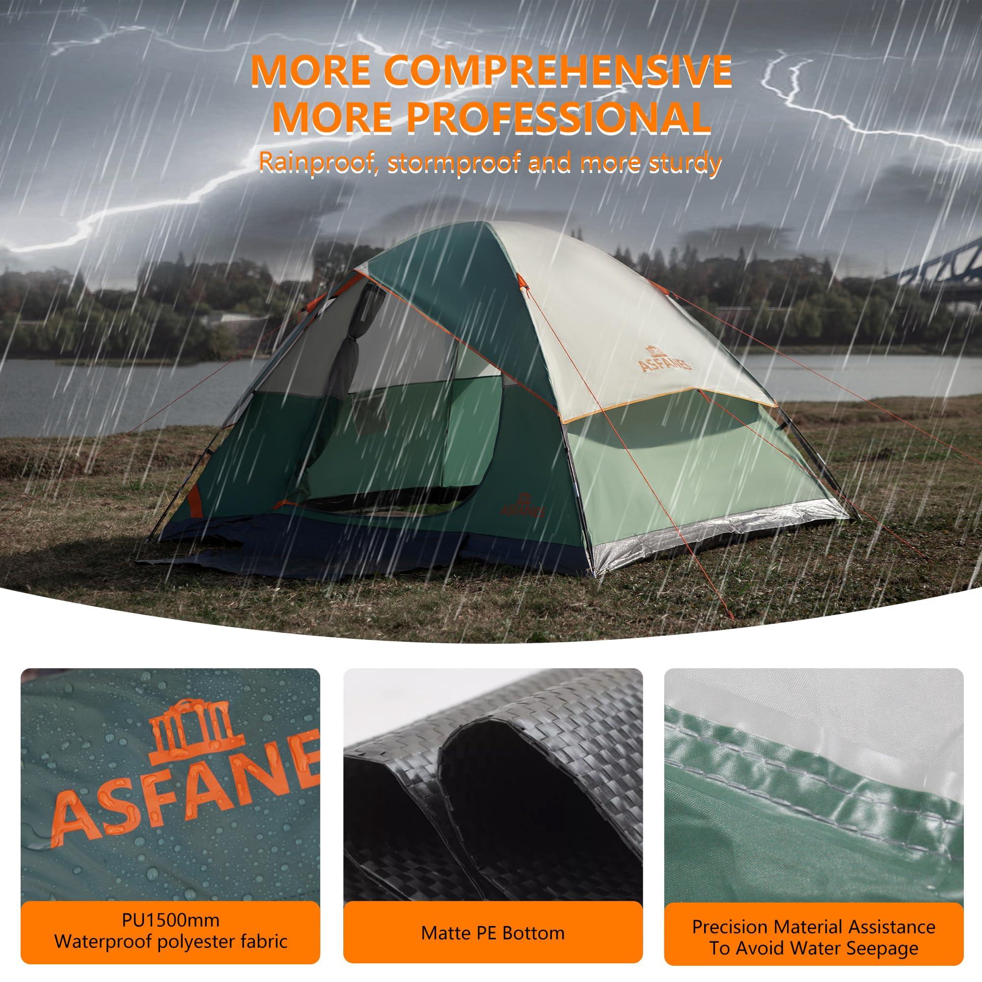 ASFANES ASFANES 4 Person Waterproof Tents for Camping Easy Setup Outdoor Portable Backyard Camping Tents Suitable for Car, Backpacking, Hiking, Picnic or Fishing, Army Green