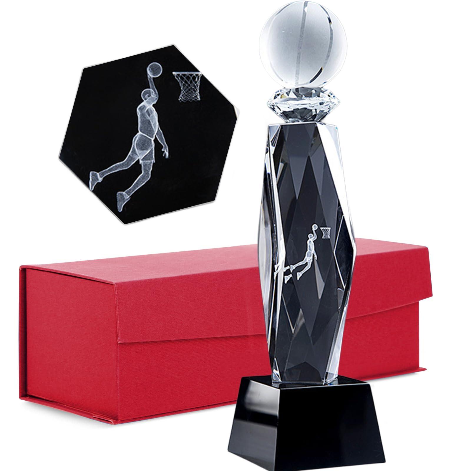 Yiwoop Yiwoop 11Inchs Crystal 3-D Interior Engraved Basketball Trophy with Elegant Gift Box for tournaments, Sporting Events, Parties, Championship Trophies, Table Tops and Table Decorations