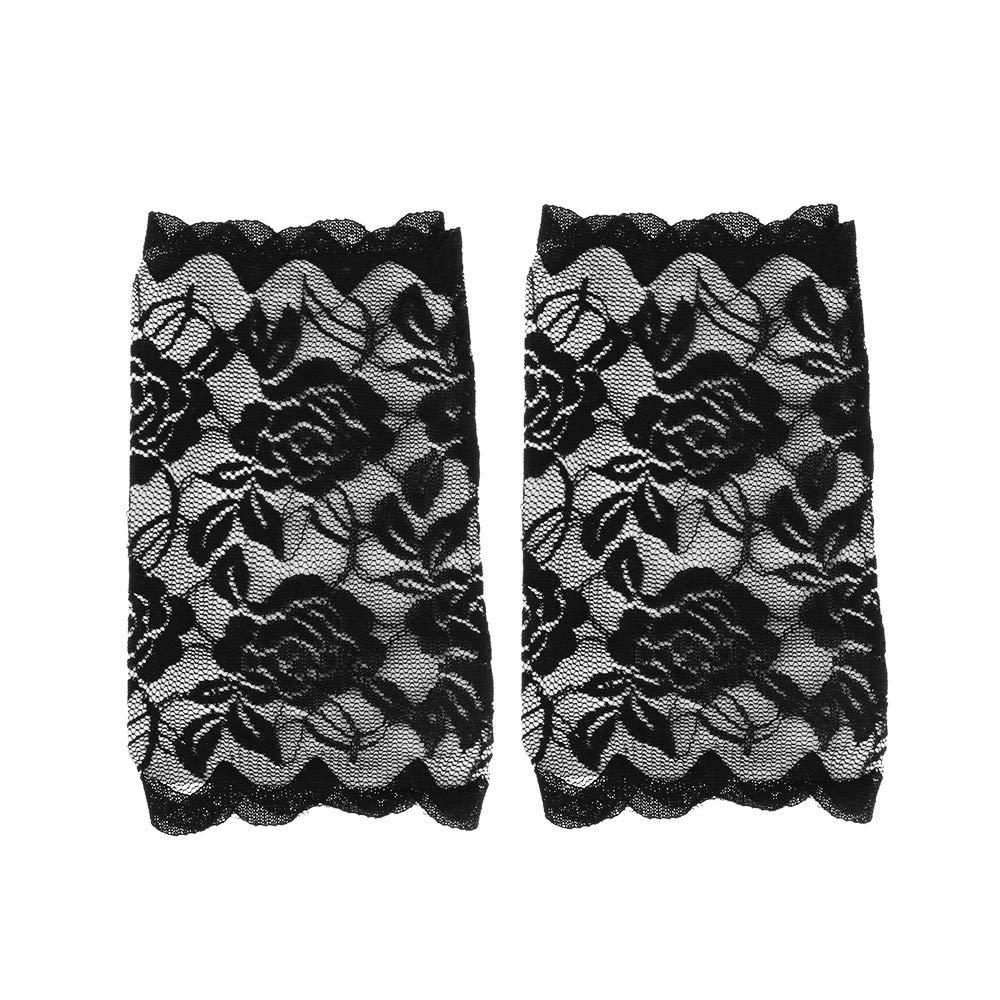 Tvoip Tvoip 1 Pair Womens Sun Protection Driving Half Finger Gloves Charming Sexy Lady Girl Lace Party Costume Fingerless Gloves (Black)