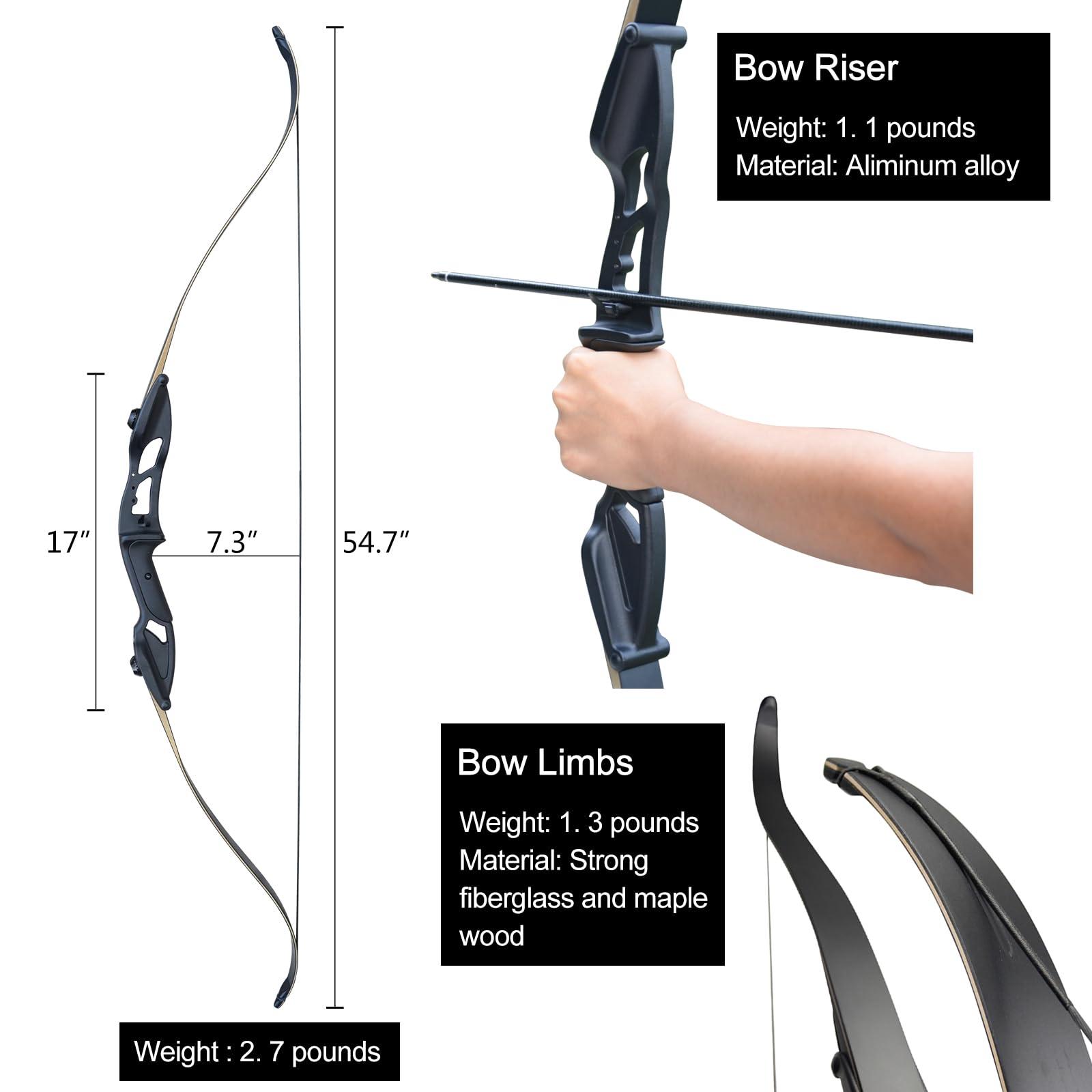 D&Q D&Q Bow and Arrow for Adults Takedown Recurve Bows Hunting Bow Archery Set Adult Longbows Kit 56\" 30-50lb Right Hand Bow Aluminum Alloy Riser for Beginner and Professional Hunting ShootingBlack,45lb