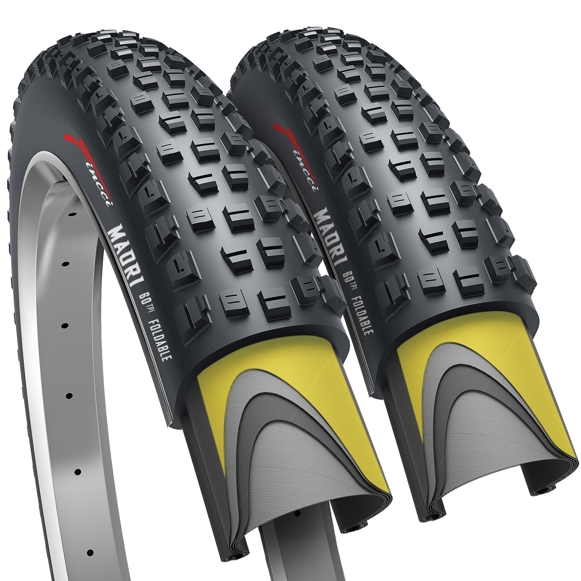 Fincci Fincci Maori Pair 27.5 x 2.35 Foldable Mountain Bike Tire 60-584 60 TPI with Nylon Protection for Mountain Enduro MTB Hybrid Bicycle - Pack of 2 27.5x2.35 Inch Tires