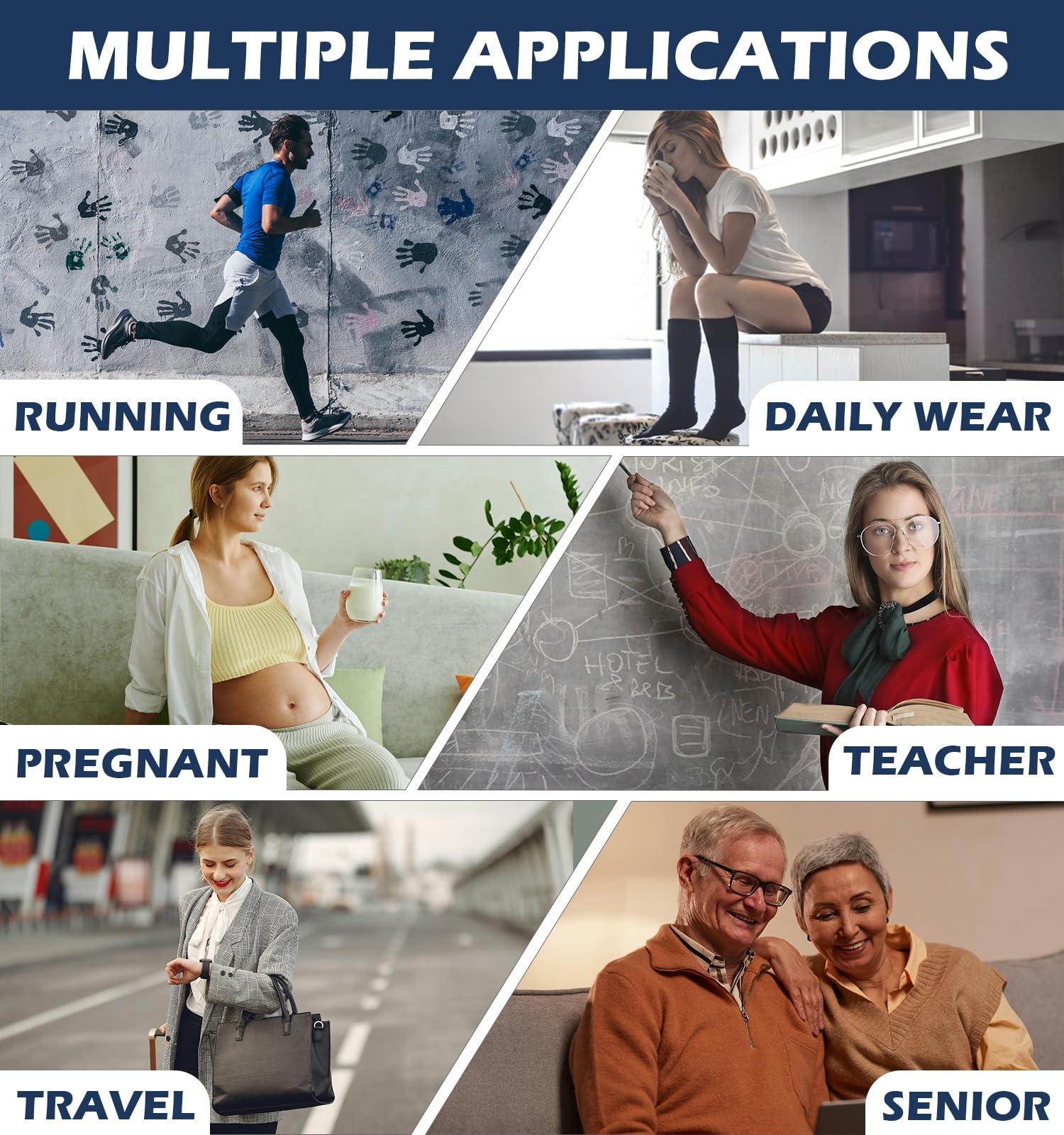 Saniripple (3 pairs)Compression Socks 20-30 mmHg Long Socks for Women and Knee High Socks for Women Black Colorful L/XL