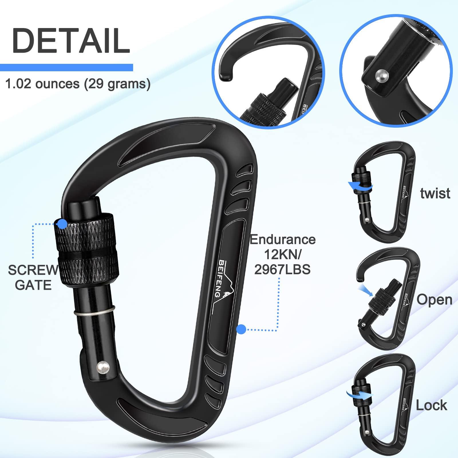 BEIFENG BEIFENG Heavy Duty Lightweight Locking Carabiner Clips D Ring for Camping Hiking Outdoor Gym etc, Carabiner with Lock Small Carabiners for Dog Leash & Harness (Screw Locking 4Pcs)