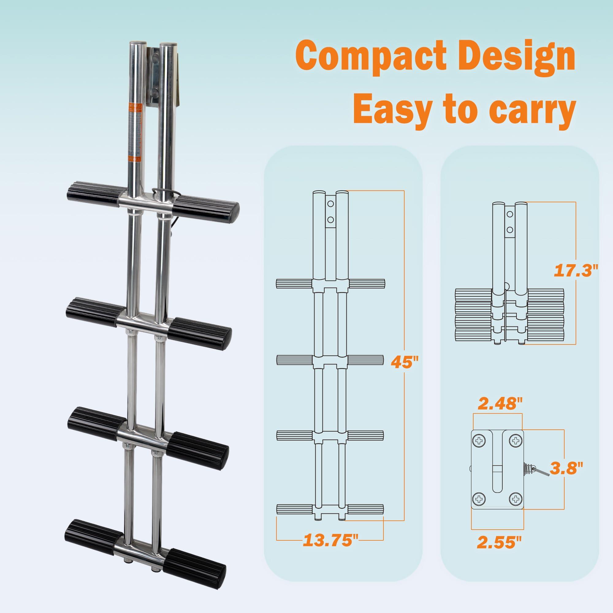 XinKunmarine XinKunmarine 4 Step Boat Ladder, Stainless Steel Dive Boarding Ladders for Bass Fishing Boats, Heavy-Duty with Non-Slip Treads
