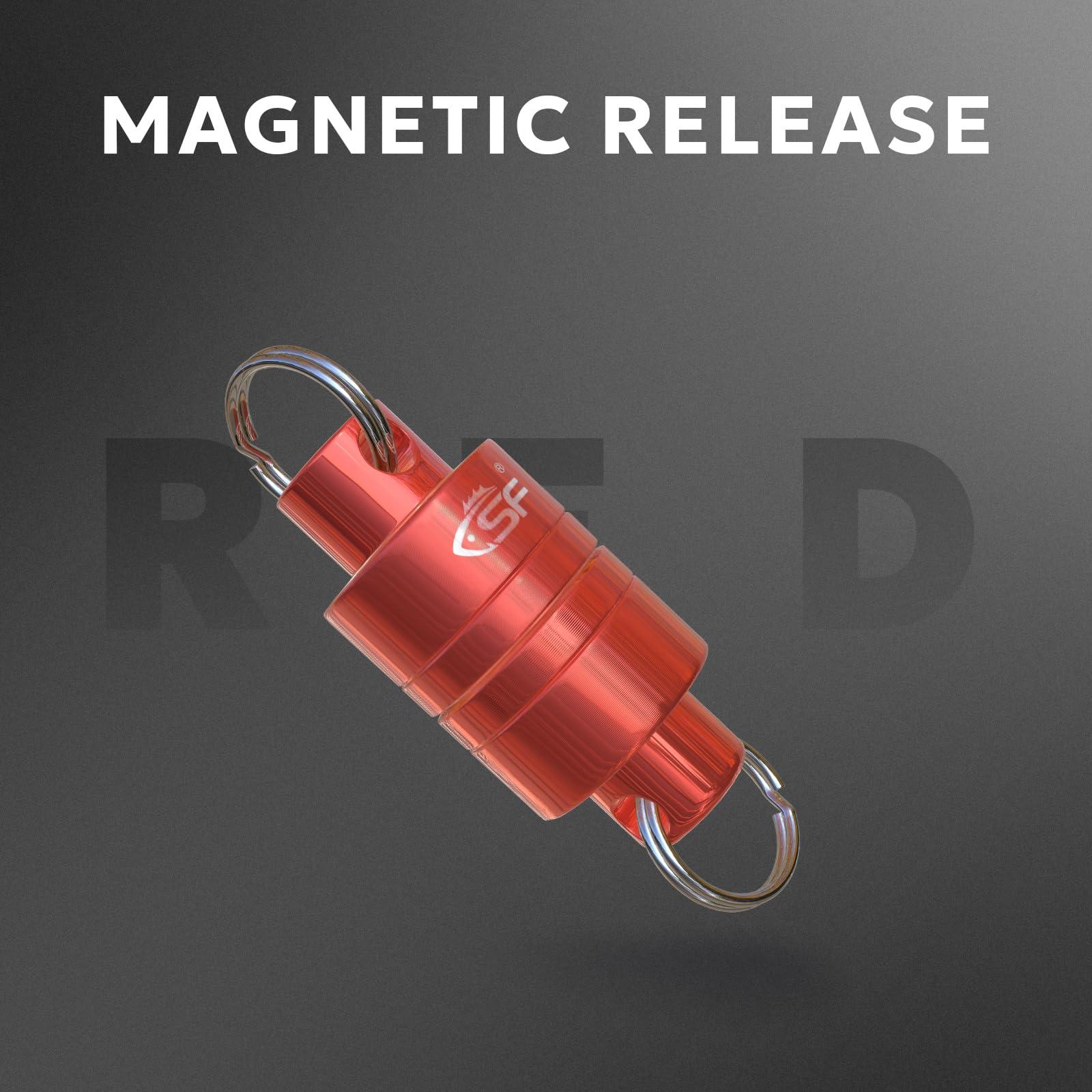 SF SF Strongest Magnetic Release Holder Keychain Fly Fishing Net Retractor Magnet Clip with Coiled Lanyard Carabiner - Red