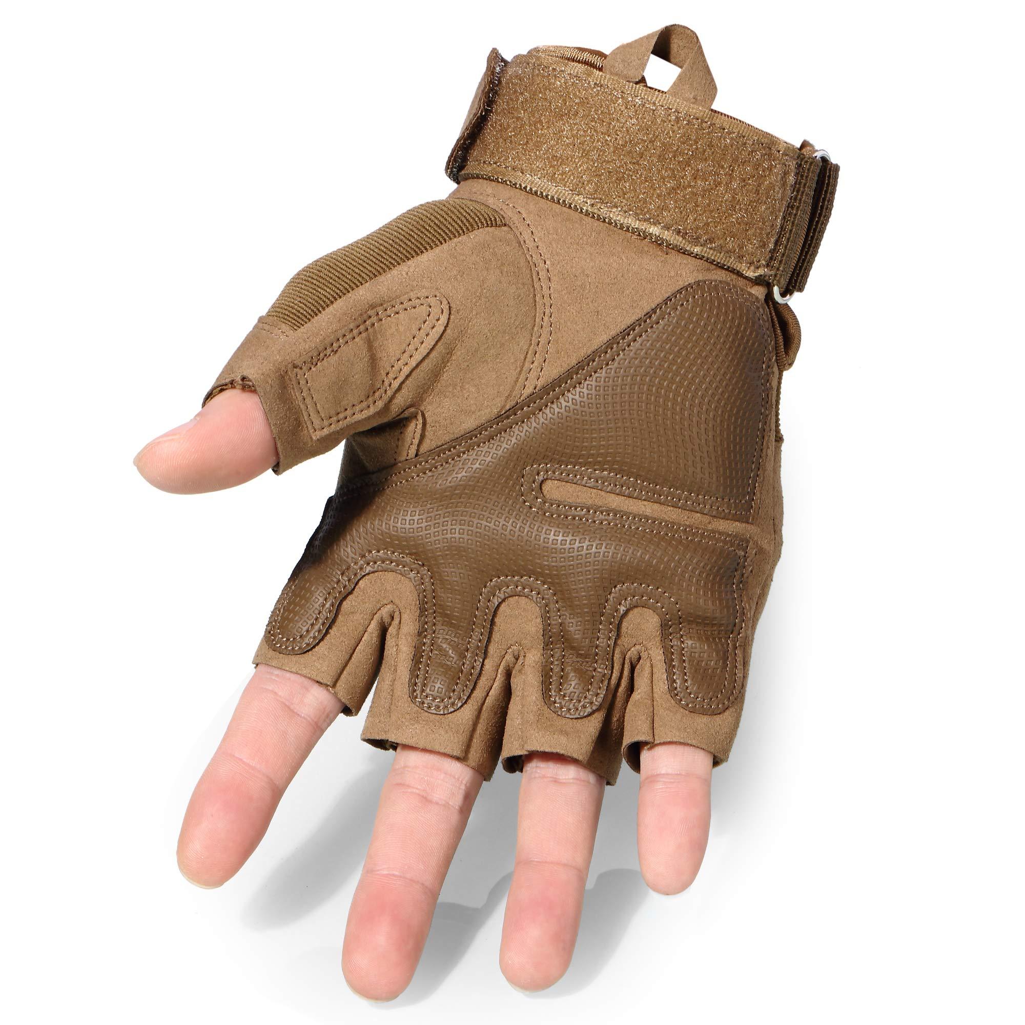 WTACTFUL WTACTFUL Tactical Gloves Fingerless Half Finger Gloves for Driving Paintball Airsoft Riding Motorcycle Motorbike Hunting Cycling Work Men Women Size Medium Brown