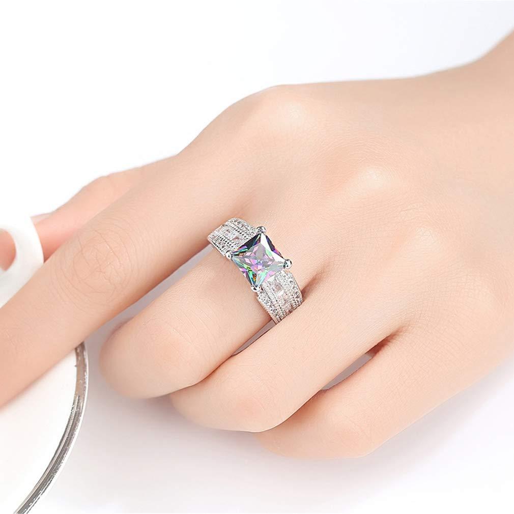 YAZILIND YAZILIND Square Shape Colorful Cubic Zirconia Wedding Engagement Rings Women Valentine's Day Jewelry(Size 7)