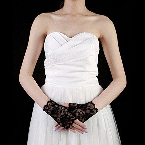 Tvoip Tvoip 1 Pair Womens Sun Protection Driving Half Finger Gloves Charming Sexy Lady Girl Lace Party Costume Fingerless Gloves (Black)