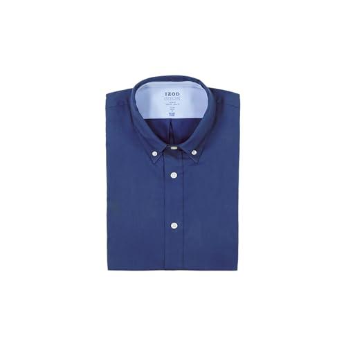 IZOD IZOD Men's Slim Fit Dress Shirt Long Sleeve Wrinkle Free Stretch Button Down Collar, Dark Navy