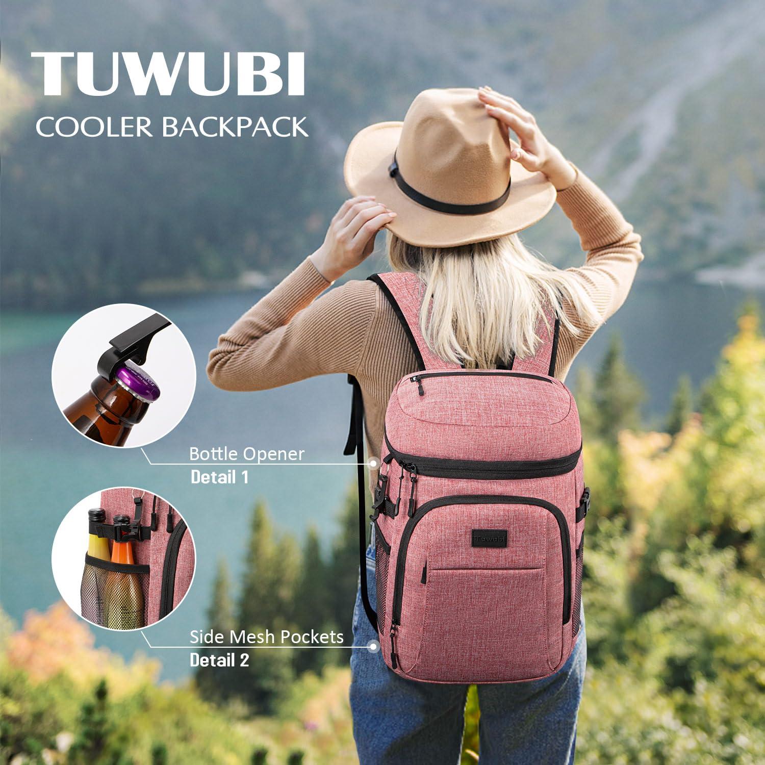 Tuwubi Tuwubi Cooler Backpack 35 Cans, Backpack Coolers Insulated Leak Proof for Men Women, Waterproof Soft Sided Lunch Camping Beach Travel Ice Chest Backpack Cooler Bag Pink