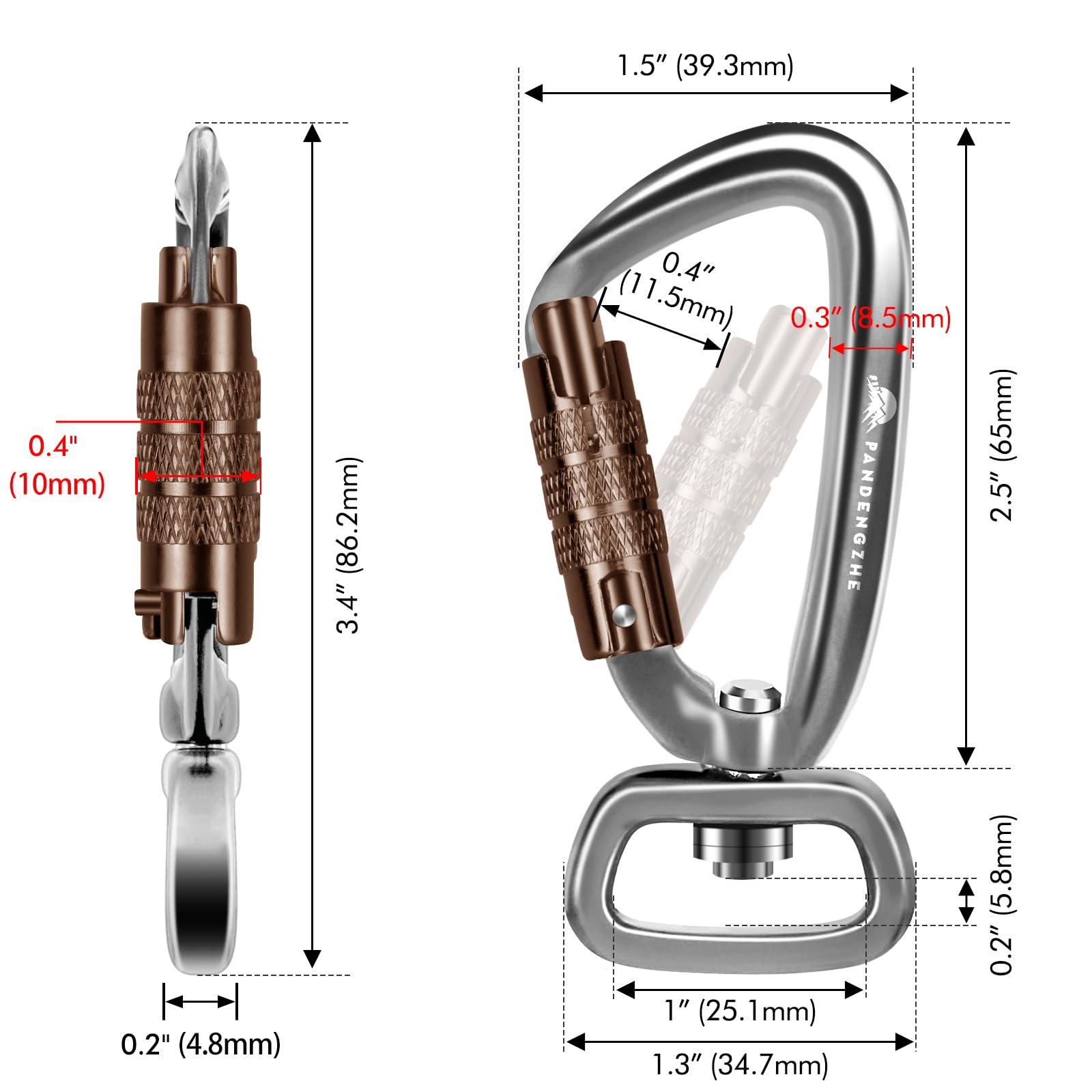 PANDENGZHE PANDENGZHE 2 Pack Locking Carabiner Clip 2.5" with Swivel Ring for Securing Pets, Dog Leash Harness, Camping, Hiking, Keychains