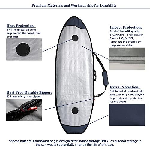 Abahub Abahub Premium 8\'0 x 24 Surfboard Travel Bag, Foam Padded Surf Board Cover, Shortboard Carrying Bags for Surfing, Outdoor, Airplane, Car, Truck, DarkBlue