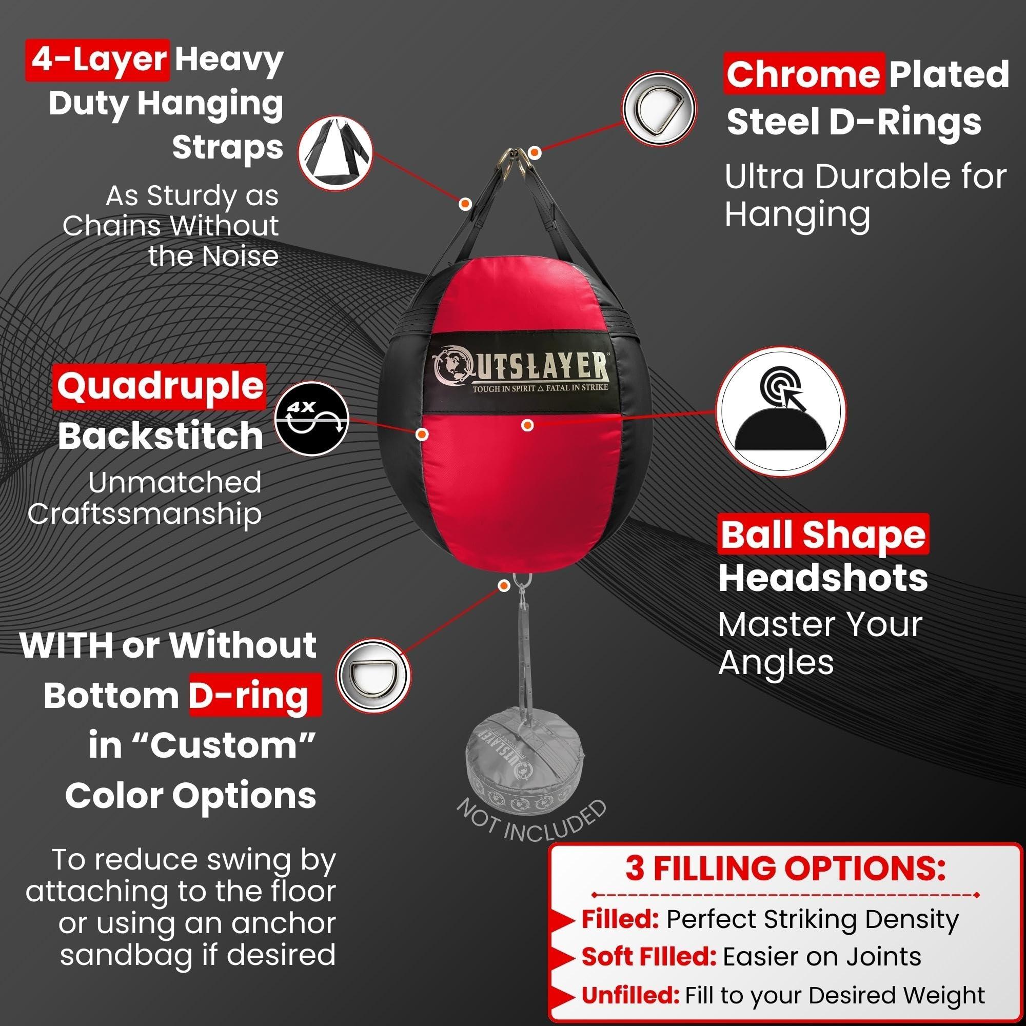 Outslayer OutSlayer Wrecking Ball Heavy Bag 70 Lb - Boxing, MMA, Muay Thai Training - Custom Colors - Unfilled/Soft/Filled - USA Made (Dark Green/Black, Soft Filled)