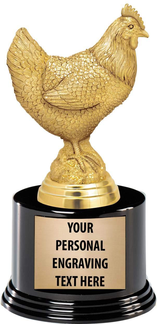 Crown Awards Crown Awards Chicken Trophies with Custom Engraving, 6.75" Personalized Gold Chicken Trophy On Deluxe Round Base 50 Pack