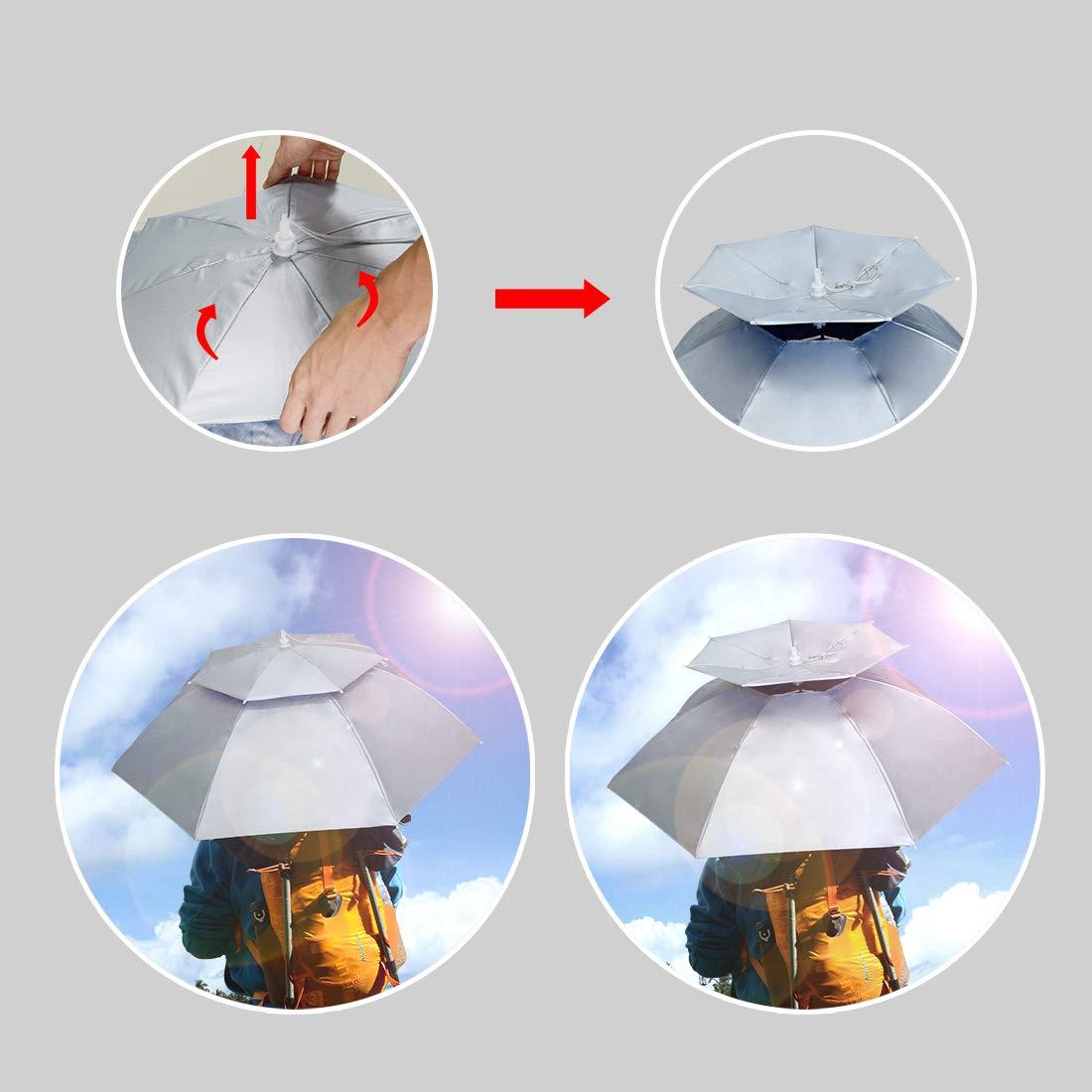 NEW-Vi NEW-Vi Fishing Umbrella Hat Folding Sun Rain Cap Adjustable Multifunction Outdoor Headwear Sliver/Blue + Sliver/Blue Oxford cloth double layer