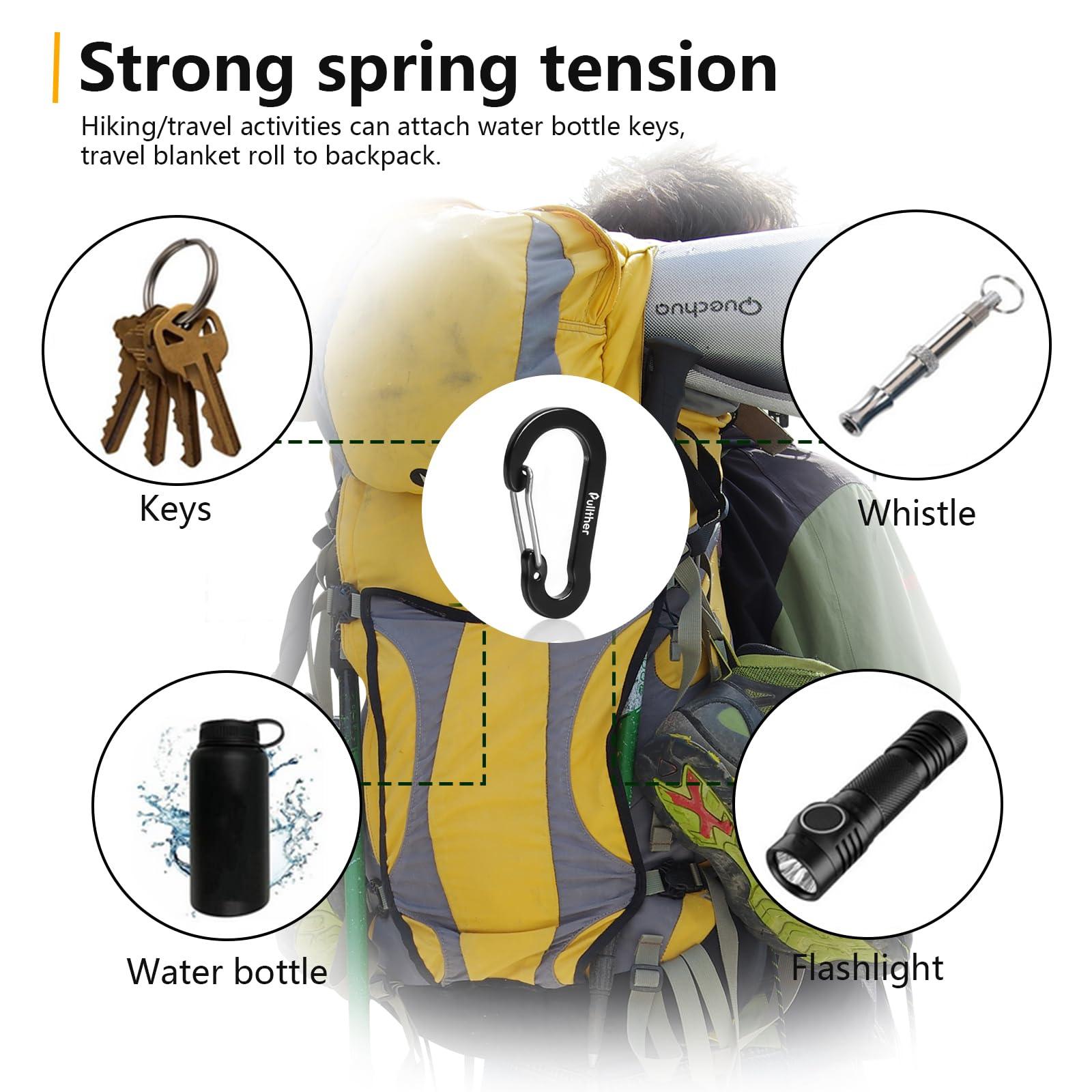 pullther fishing Pullther Aluminum Carabiner Clips - Set of 20, Small Multi-Colored, 2 Inch, Corrosion-Resistant, Lightweight, Ideal for Outdoor Sports, Hiking, Camping, Fishing