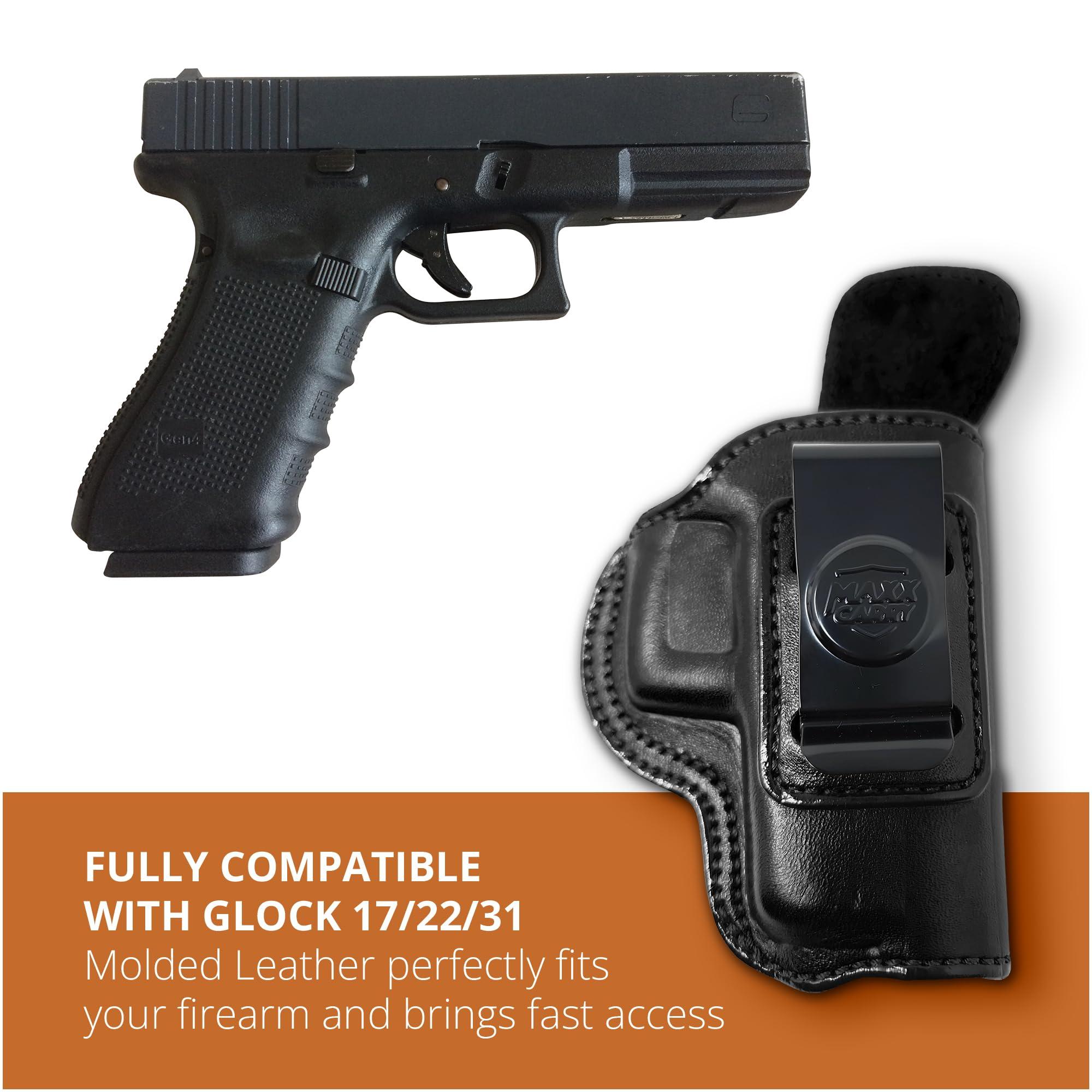 Popular Holsters Genuine Leather Iwb Holster for Glock 17/22/31 Pistol - for Tactical Handgun - Leather Concealed Carry Holster - Comfortable Appendix Everyday Carry - Maxx Carry Holsters