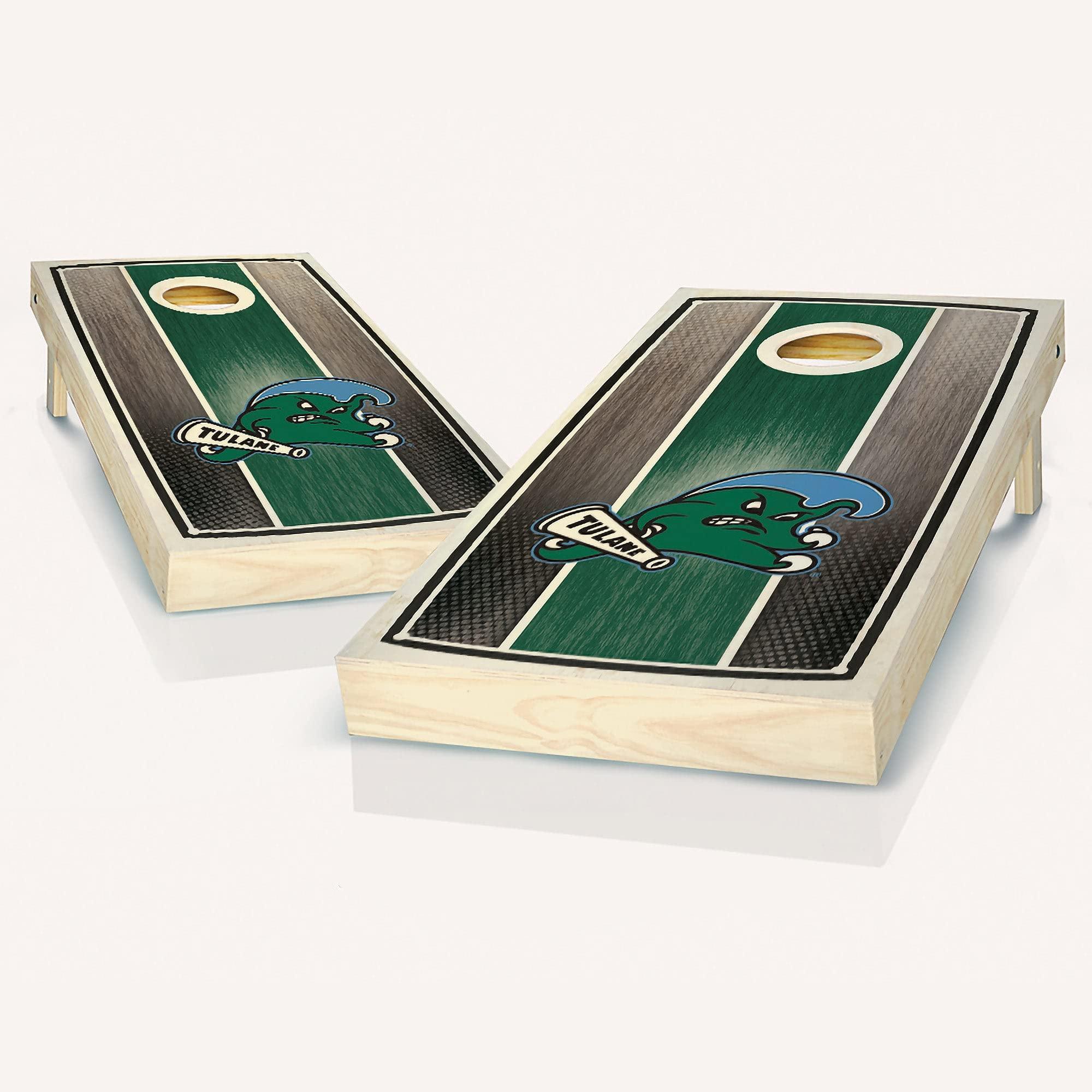 Tailgate Games Tulane Stained Stripe Cornhole Set - 2x4 (Regulation Size) - Includes (2) Boards, (8) Team Logo Bags, (1) Team Logo Carry Case and (2) Board Hole Lights and (2) Board Edge Lights