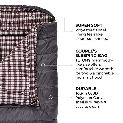 TETON Sports TETON Sports Fahrenheit Mammoth +20F/-7C Queen-Size Double Sleeping Bag; Warm and Comfortable; Double Sleeping Bag Great for Family Camping; Compression Sack Included, Grey (1064), +20F/ 94" X 62"/ Gr