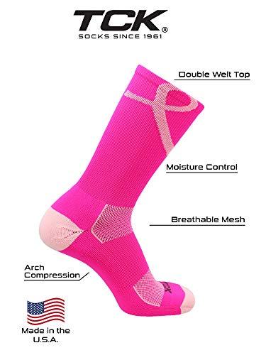 TCK TCK Pink Ribbon Awareness Crew Socks (Hot Pink/Pink, X-Large)