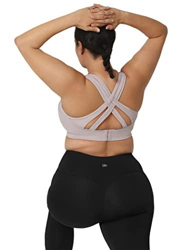 Yvette Yvette Women High Impact Sports Bras Criss Cross Back Sexy Running Bra for Plus Size, Pastel Pink, 4XL(DF)