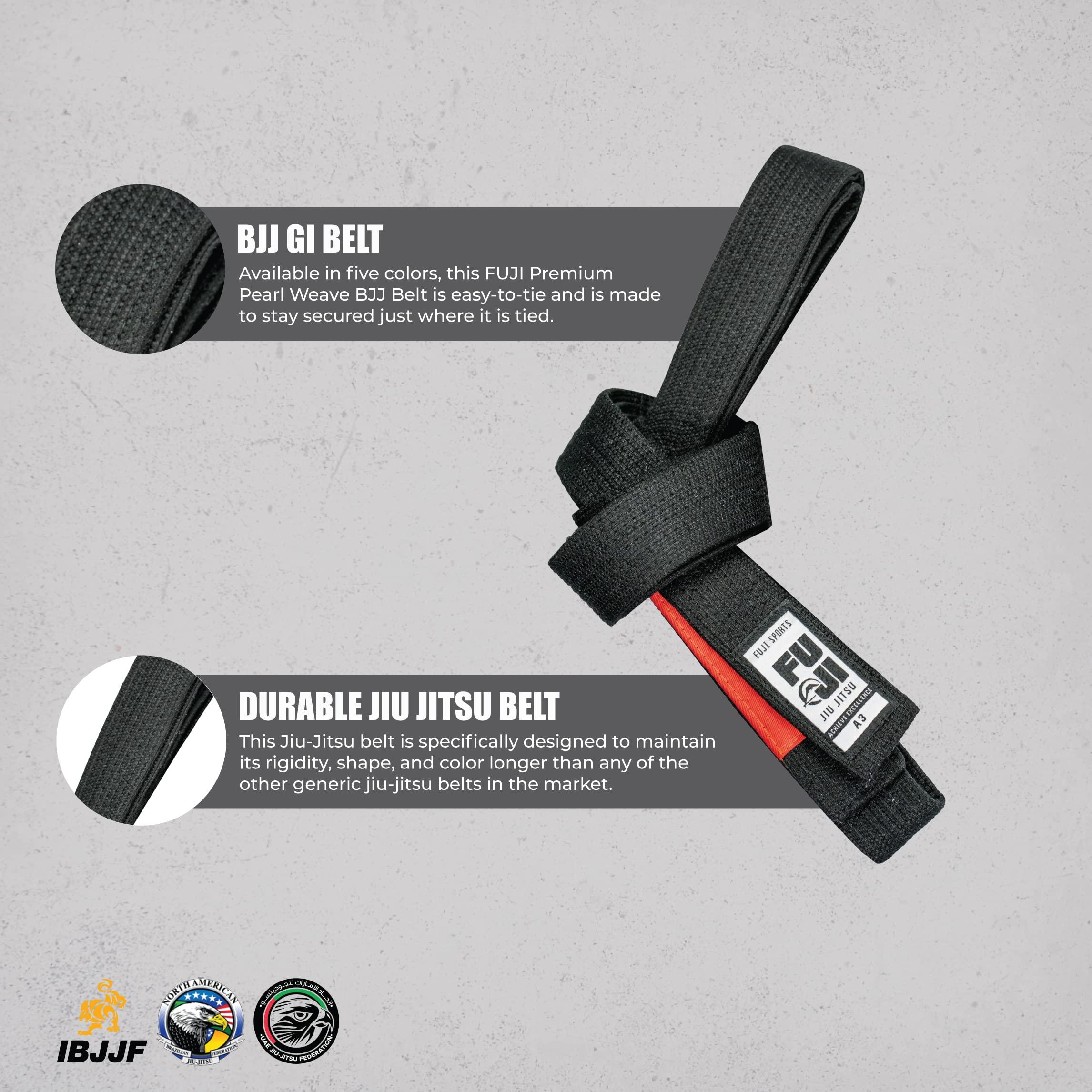 FUJI FUJI Premium Pearl Weave BJJ Belt, Jiu Jitsu Black Belt, A3